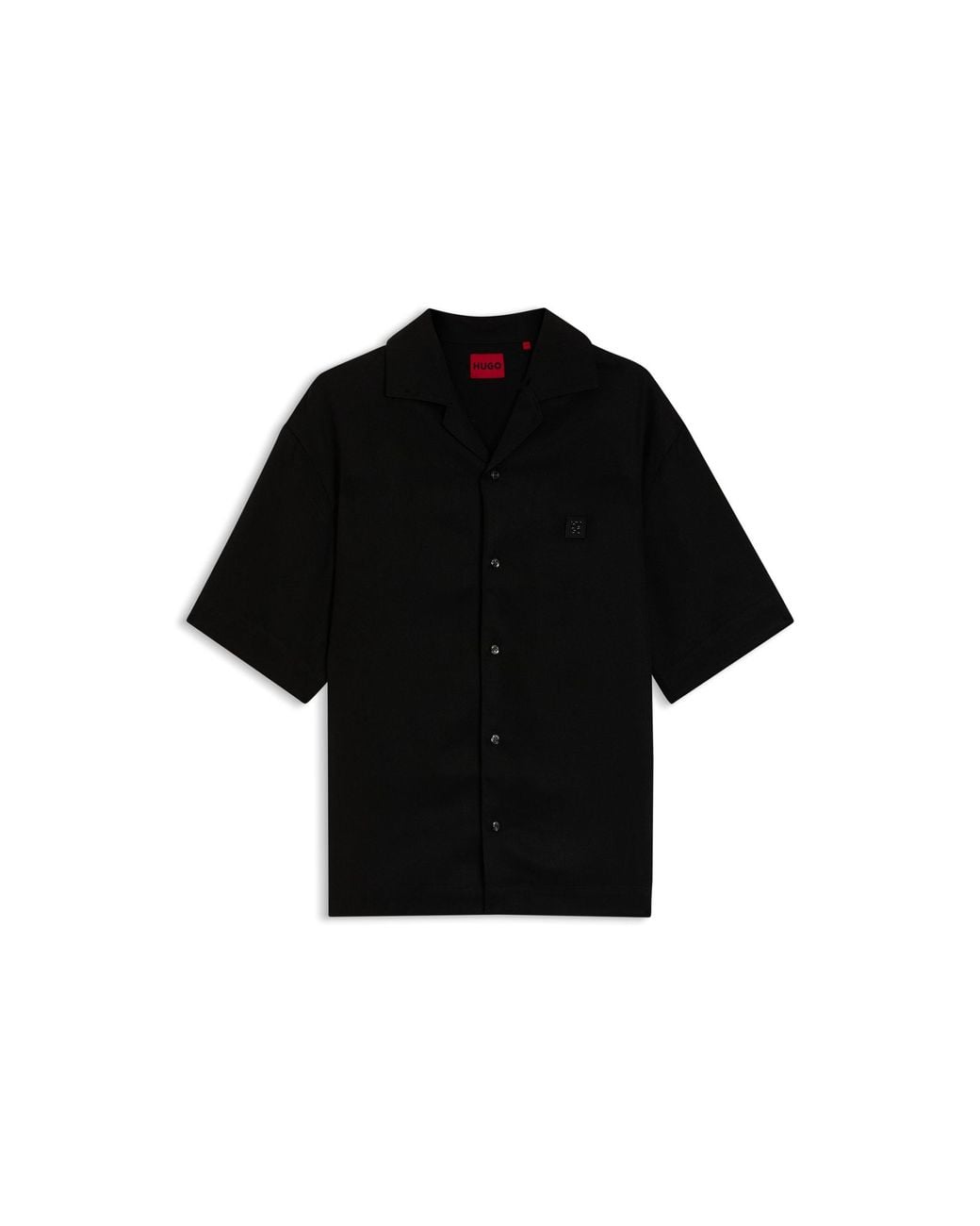 HUGO Black Oversized-Fit Shirt With Stacked-Logo Trim for men
