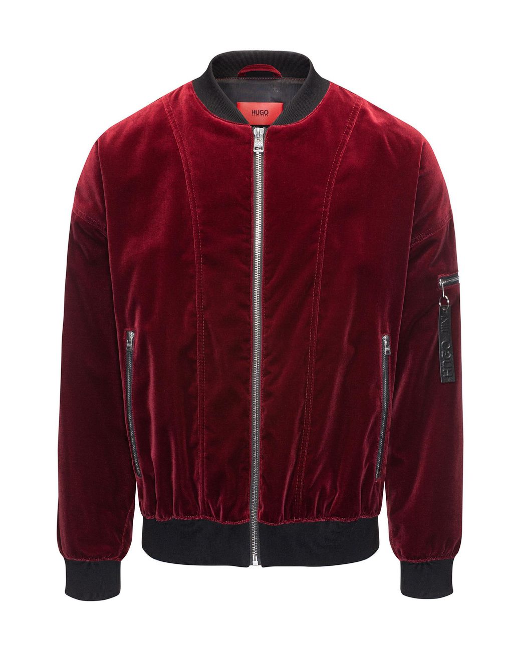 HUGO Velvet Bomber Jacket In An Oversized Fit in Red for Men | Lyst