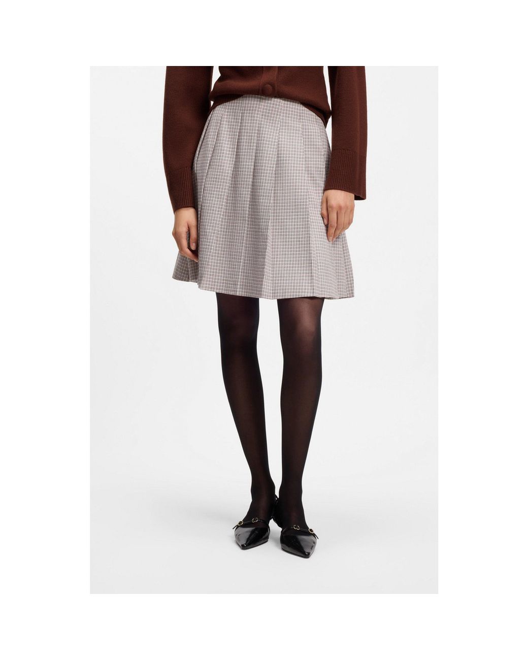HUGO Multicolor Pleated Mini Skirt With Micro Check