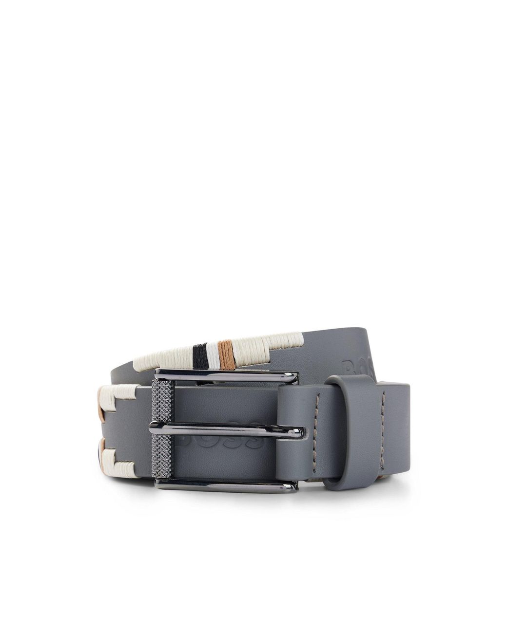 Boss Gray Equestrian Polo Belt With Embroidered Pattern