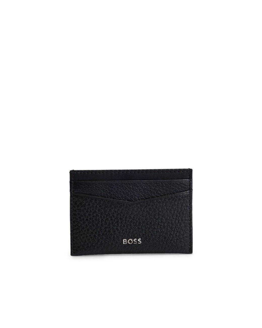 Boss Black Grained-Leather Card Holder With Metal Logo for men