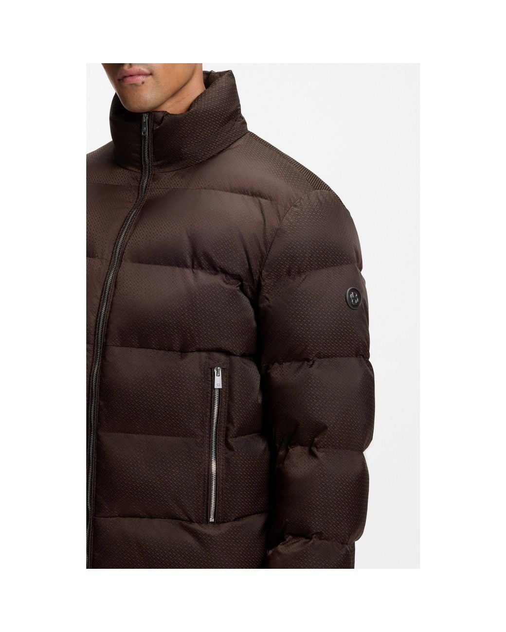 Boss Brown Water-Repellent Padded Jacket With Micro-Monogram Jacquard for men
