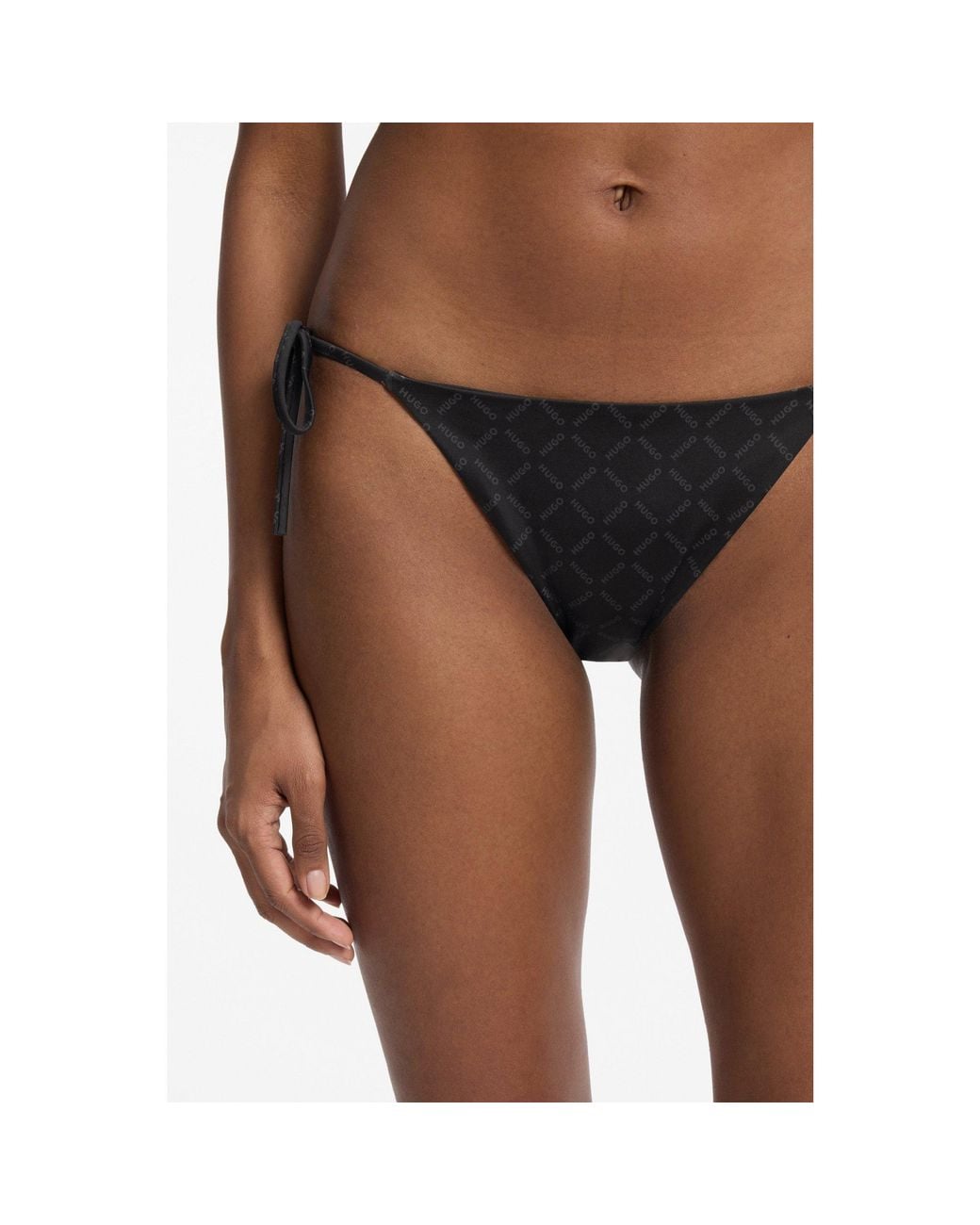 HUGO Black Logo-Print Bikini Bottoms
