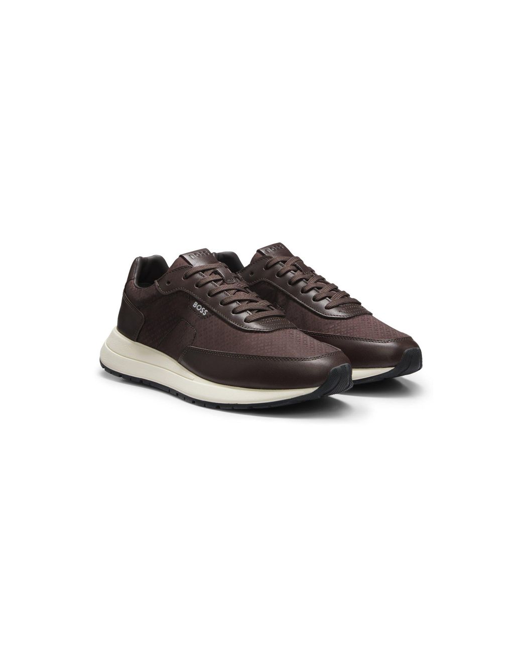 Boss Brown Monogram Trainers With Leather Trims And Eva-Rubber Sole for men