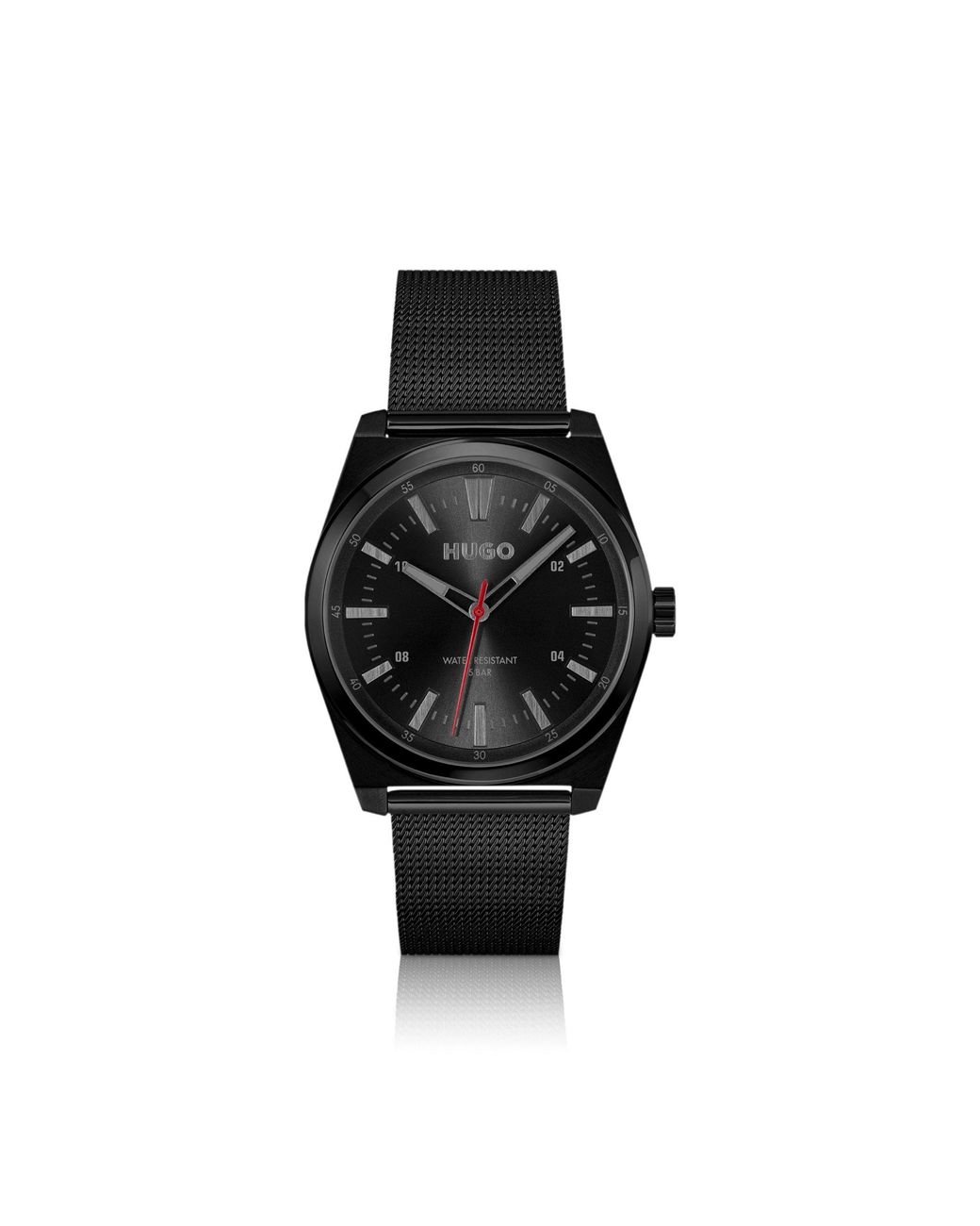HUGO Black Plated Watch With Tonal Mesh Bracelet for men