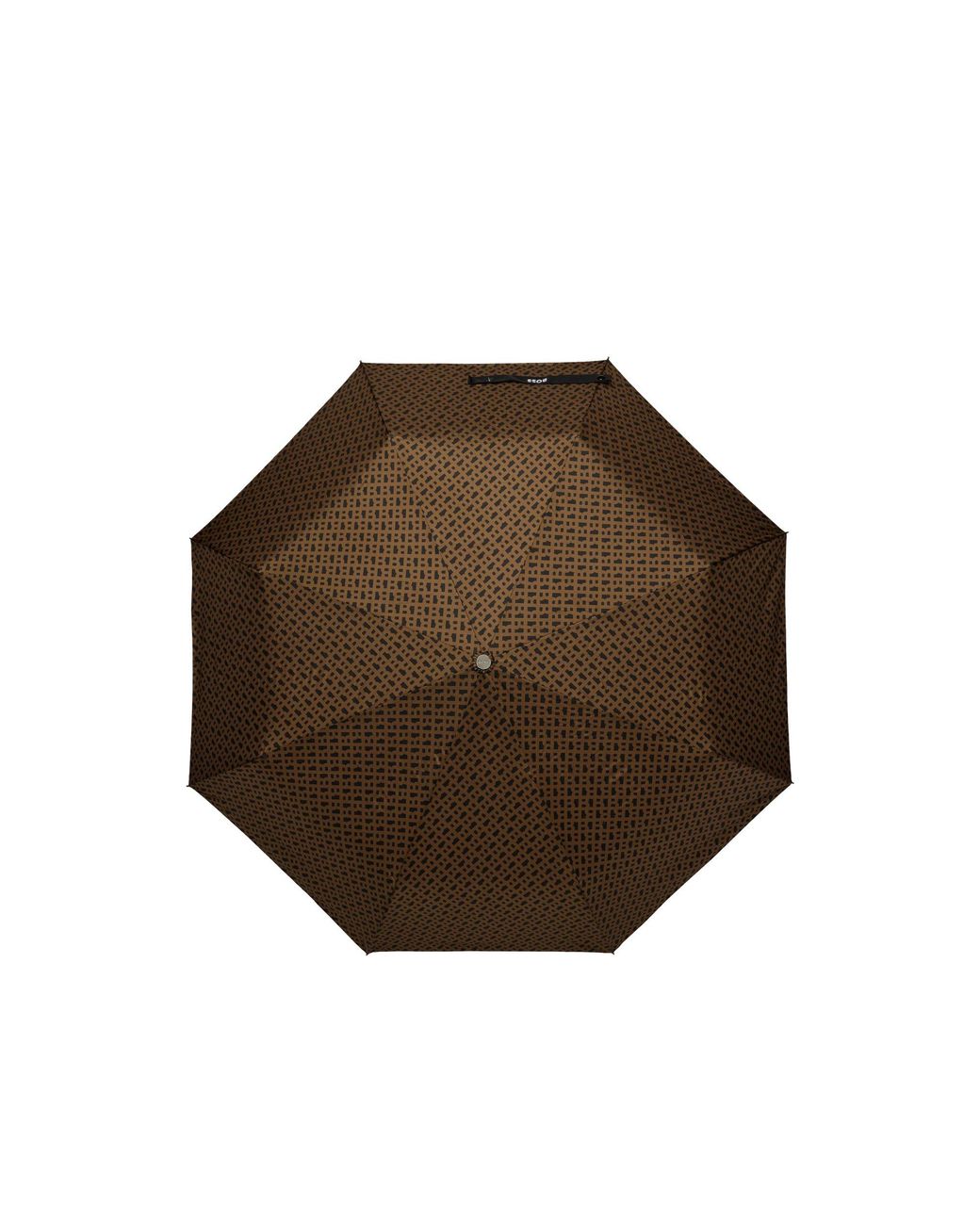 Boss Brown Camel Monogram-Pattern Umbrella With Logo Strap