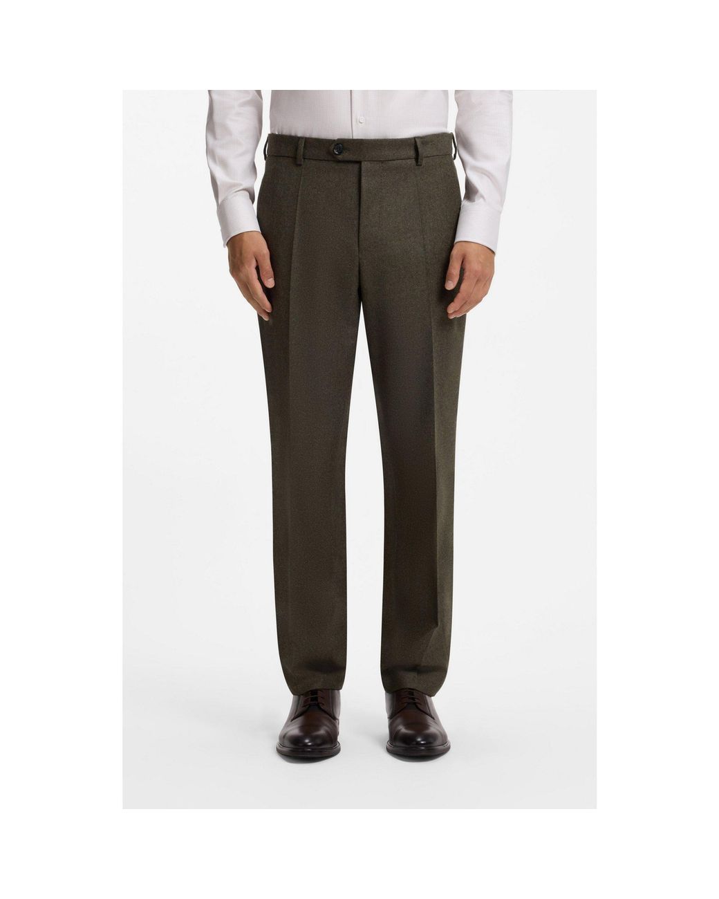 Boss Gray Italian Wool Regular-Fit Trousers With Cashmere for men