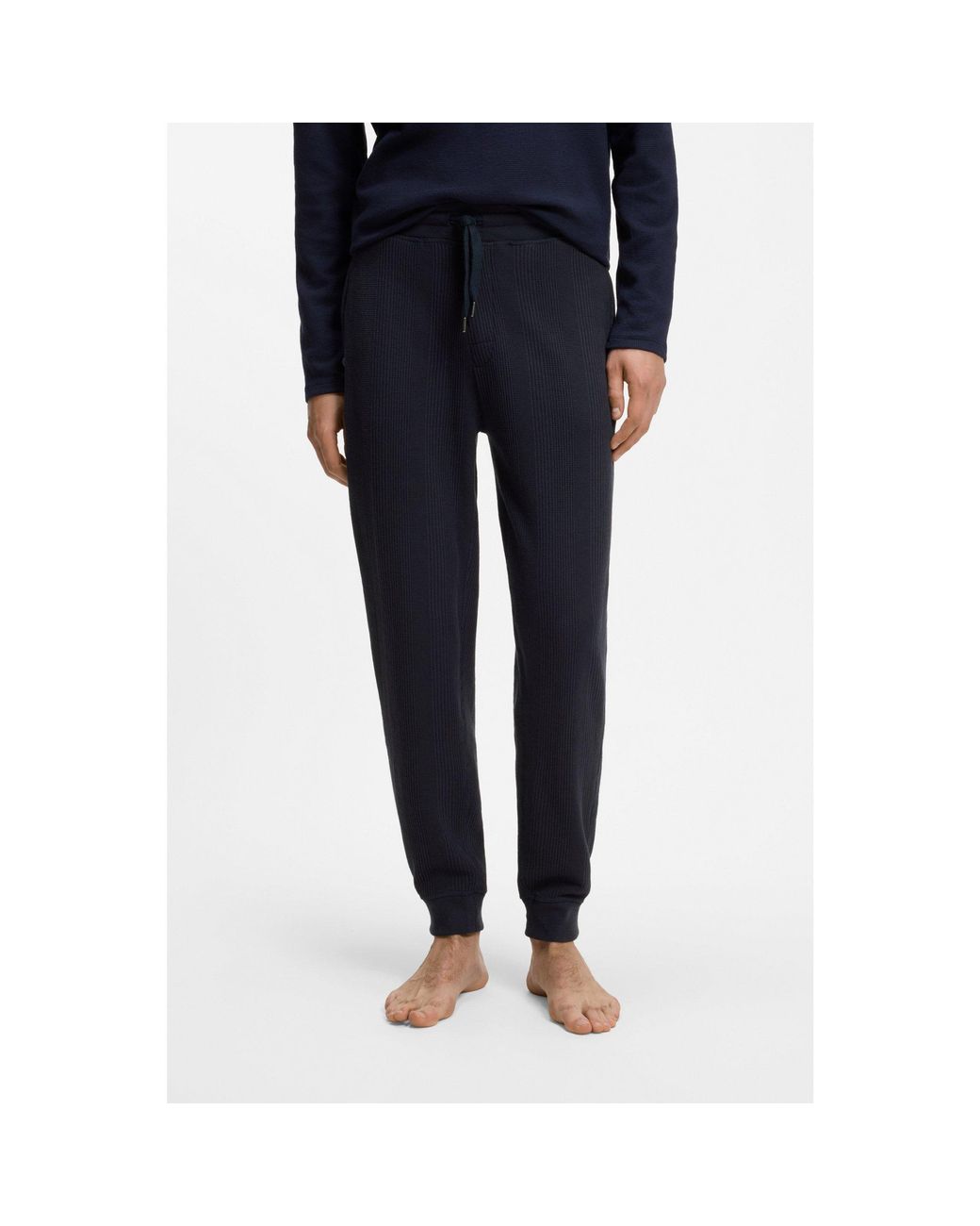 Boss Blue Cotton-Blend Tracksuit Bottoms With Waffle Structure for men
