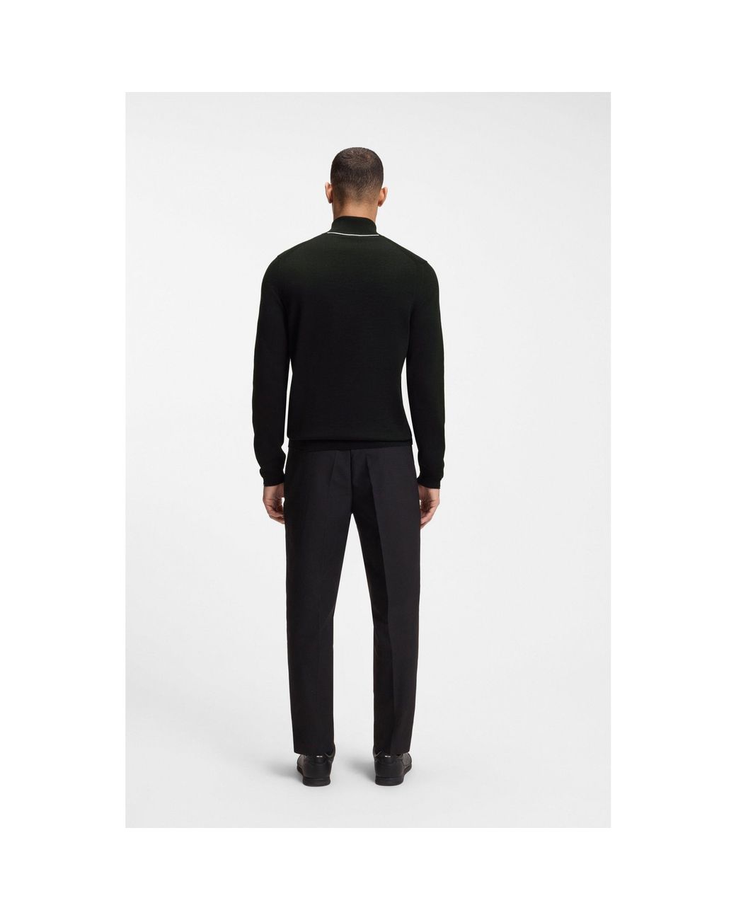 Boss Black Cotton Sweater With Quarter Zip for men