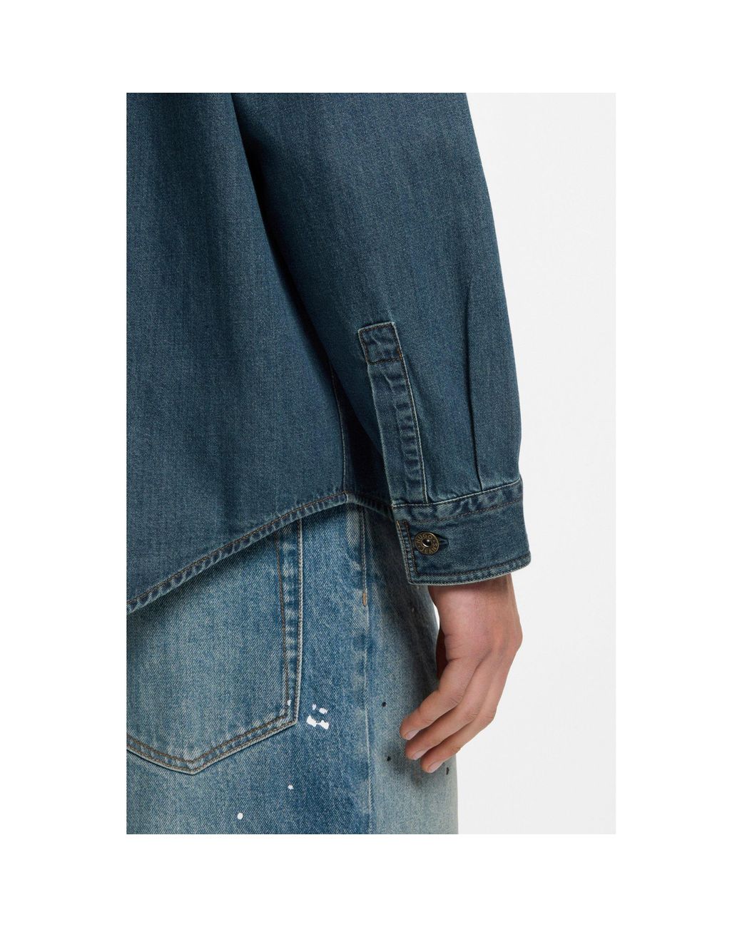 HUGO Blue Oversize-Fit Denim Overshirt With Paint Splashes for men
