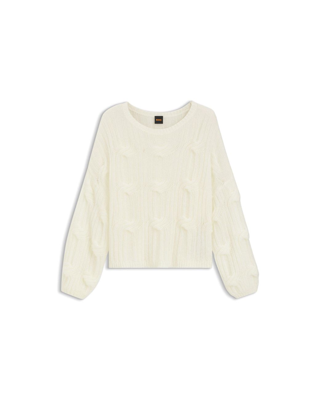 Boss White Oversized-Fit Sweater With Cable-Knit Structure