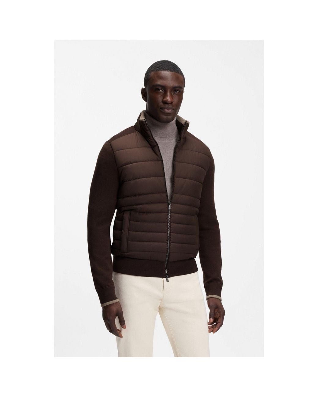 Boss Brown Zip-Up Jacket With Padded Front for men