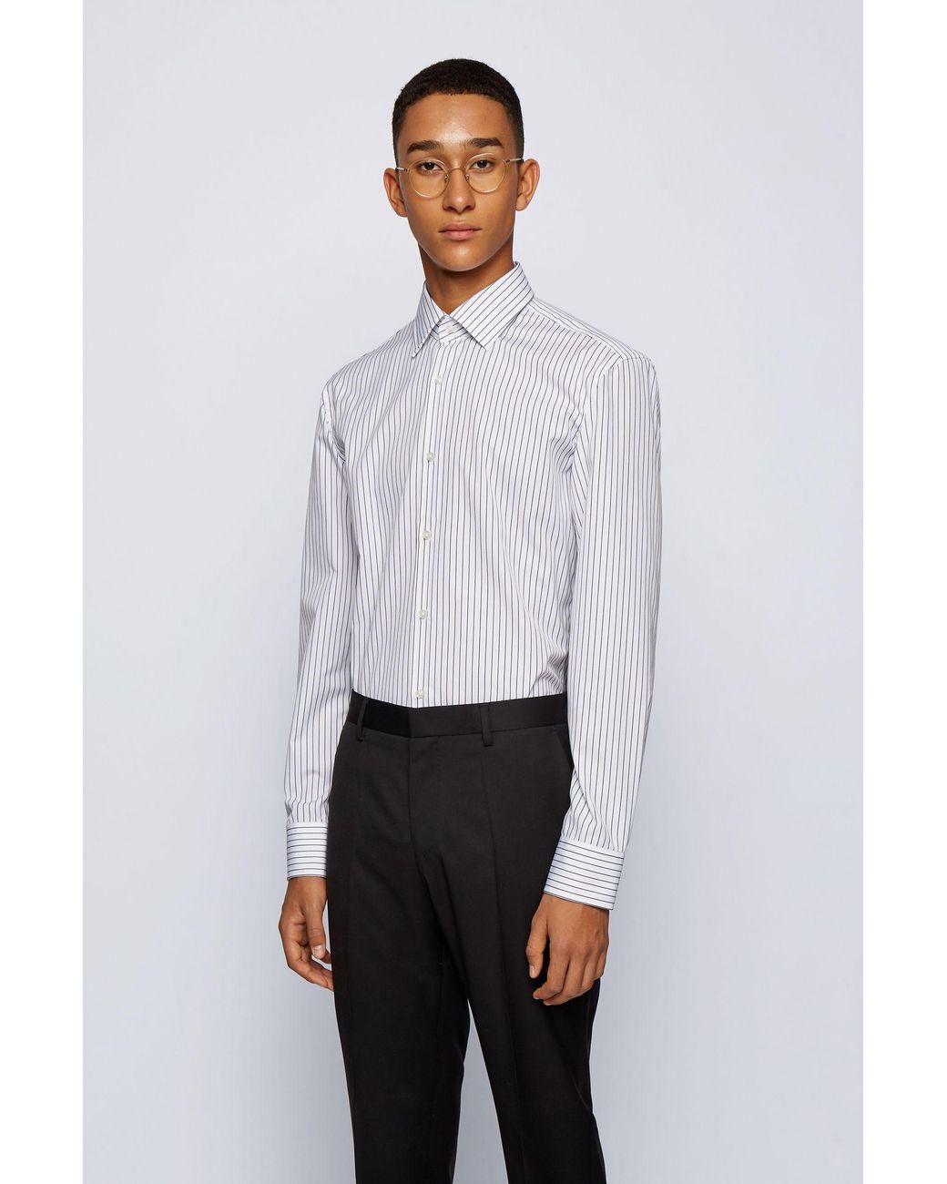 BOSS by Hugo Boss Striped Slim Fit Shirt In Easy Iron Cotton in Black ...