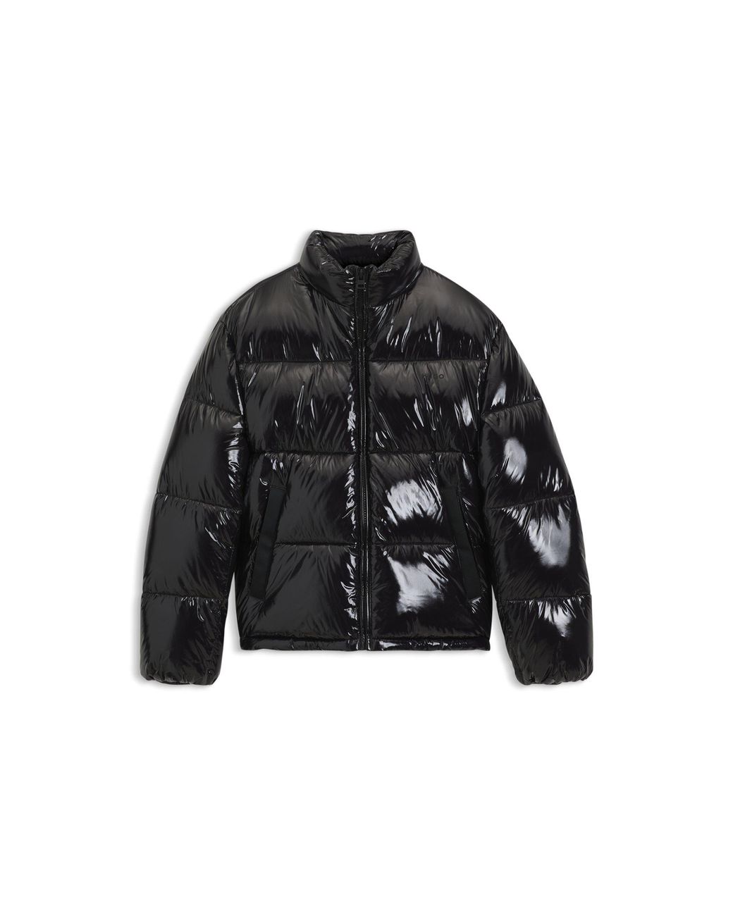 HUGO Black Glossy Water-Repellent Puffer Jacket With Tonal Logo for men