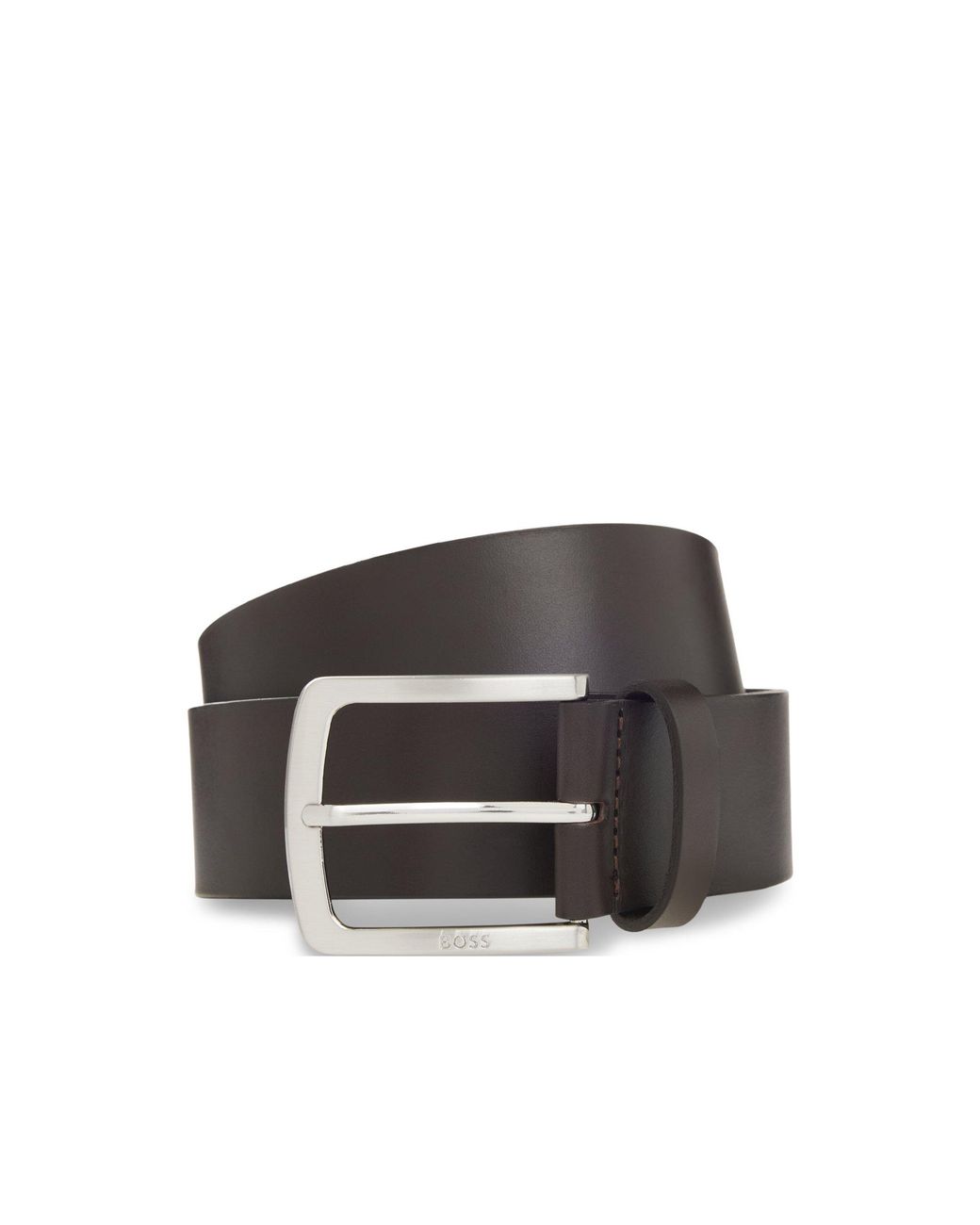 Boss Brown Italian-leather Belt With Logo-engraved Buckle for men