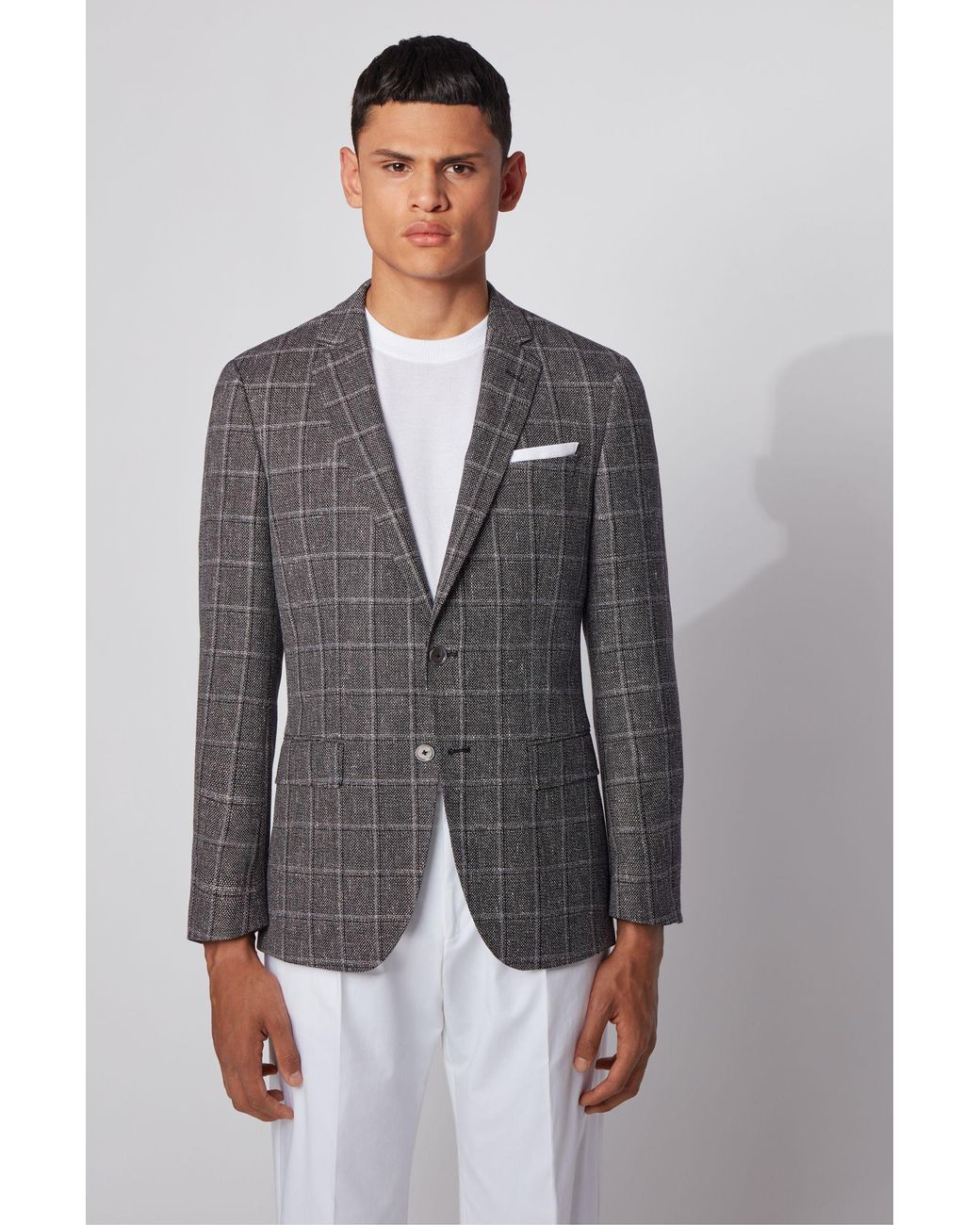 BOSS by Hugo Boss Melange Slim Fit Jacket In Checked Wool With Linen in ...