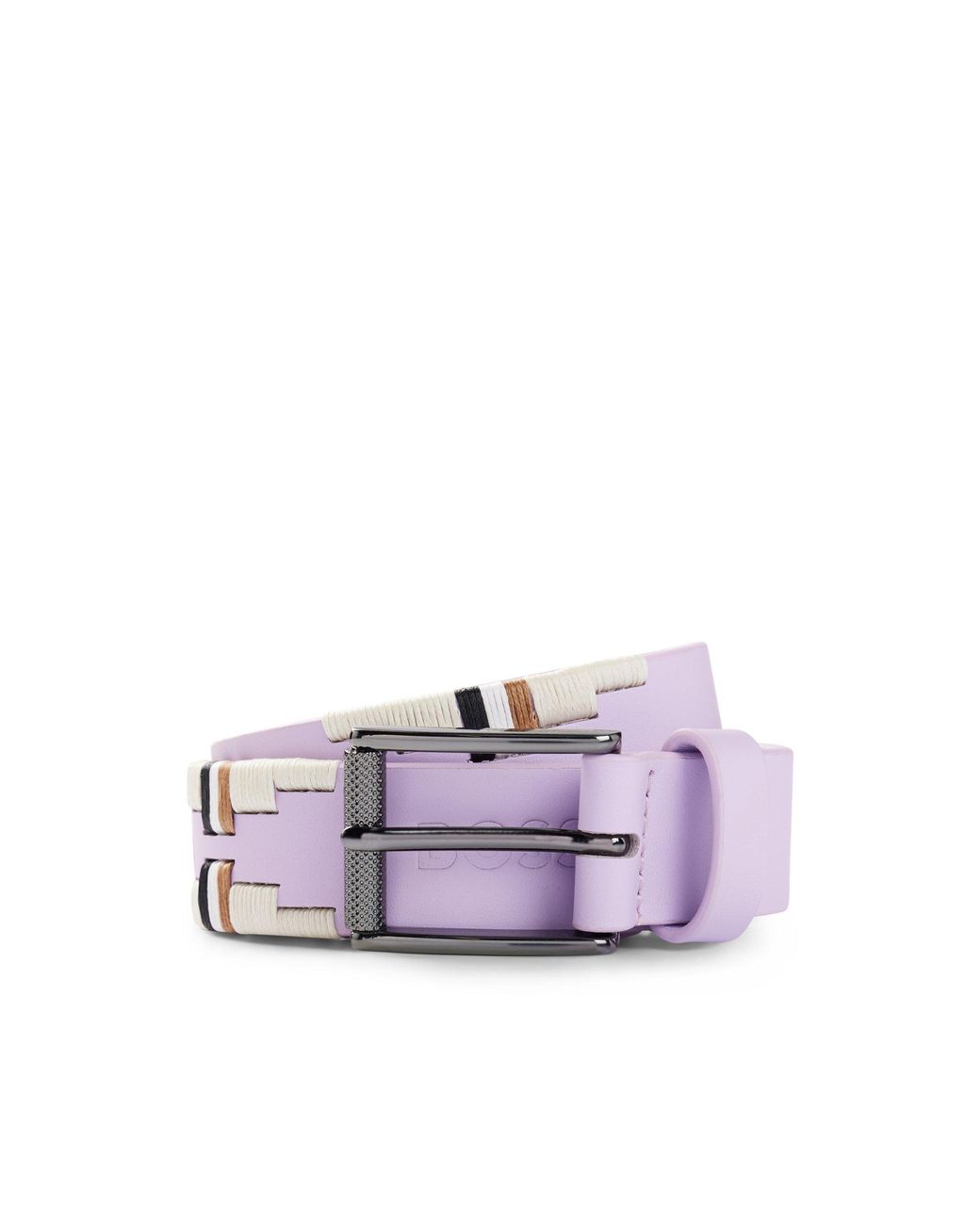 Boss Purple Equestrian Polo Belt With Embroidered Pattern