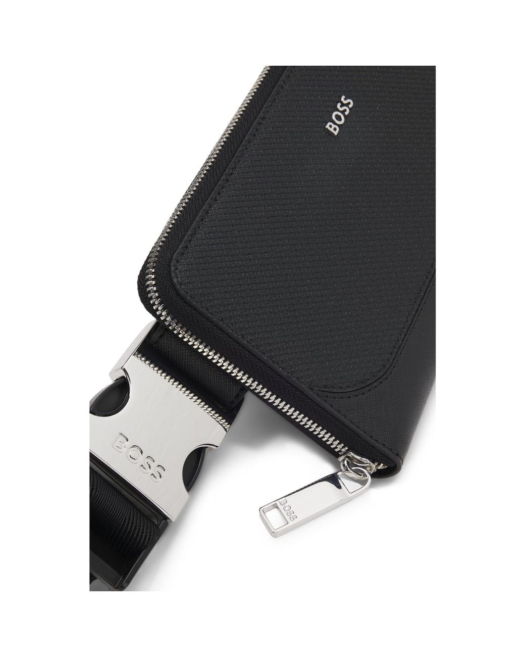 Boss Black Belt Bag With Monogram-Emed Pattern for men
