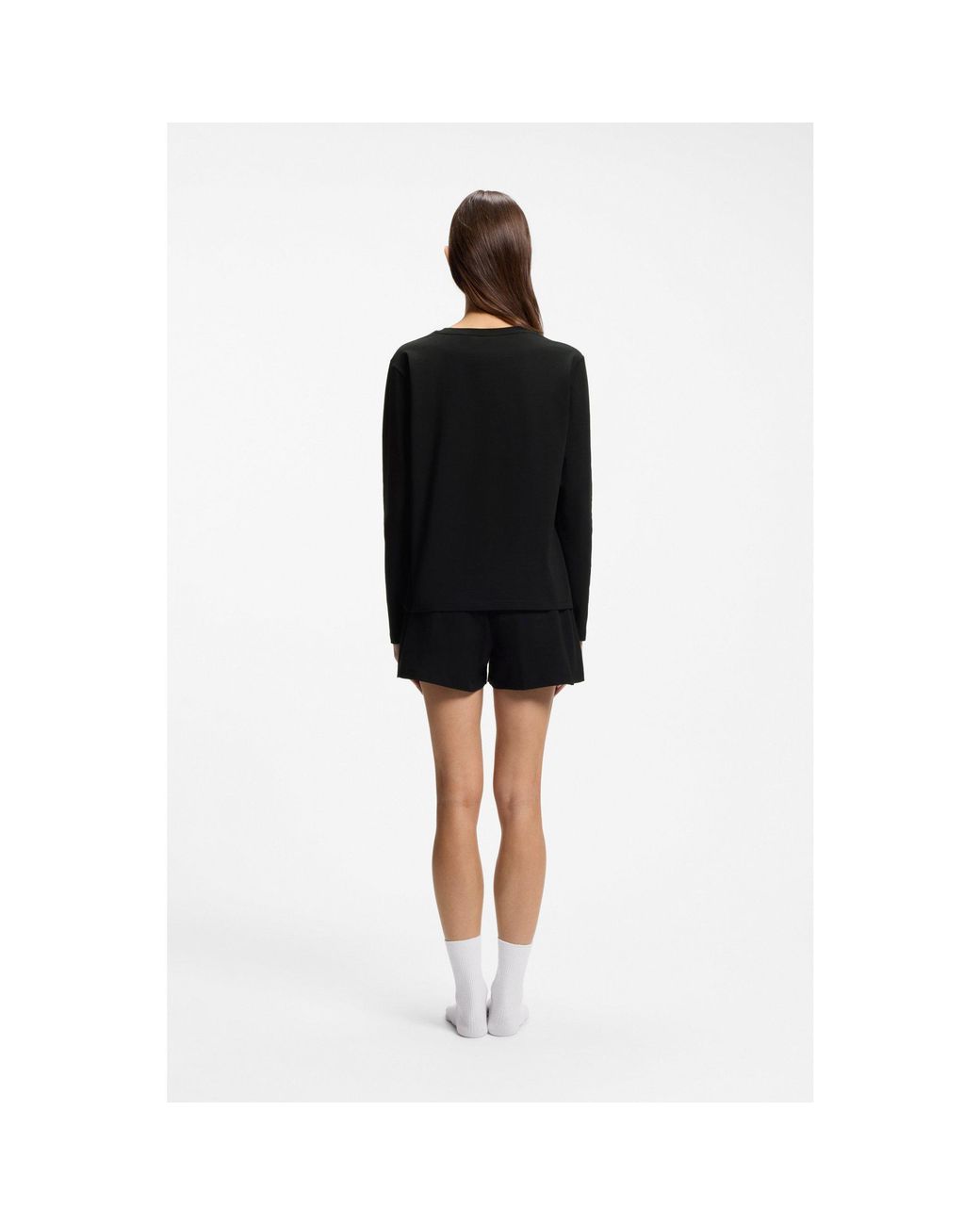 Boss Black Stretch-Cotton Pyjama Top With Logo Print