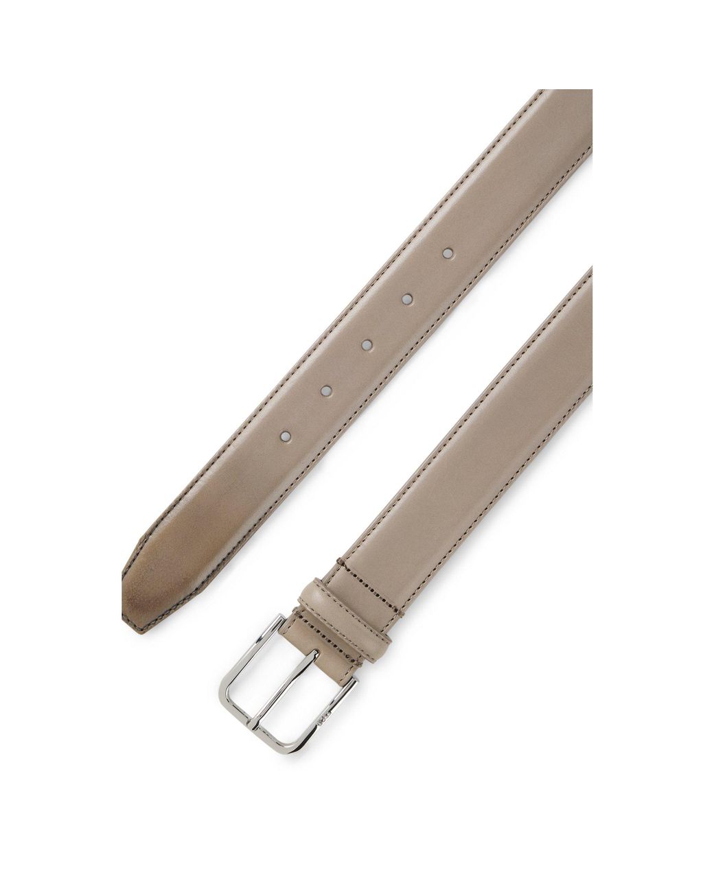 Boss Gray Leather Business Belt With Polished Buckle for men