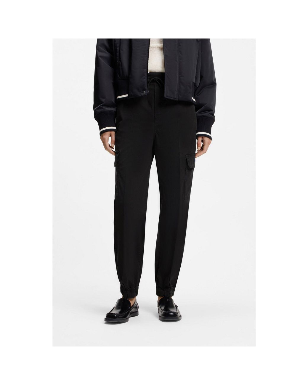 HUGO Black Relaxed-Fit Cargo Trousers