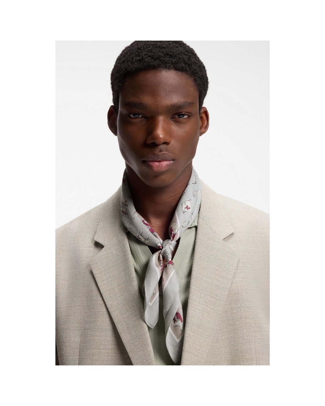 HUGO Gray Scarf With Digital Print for men