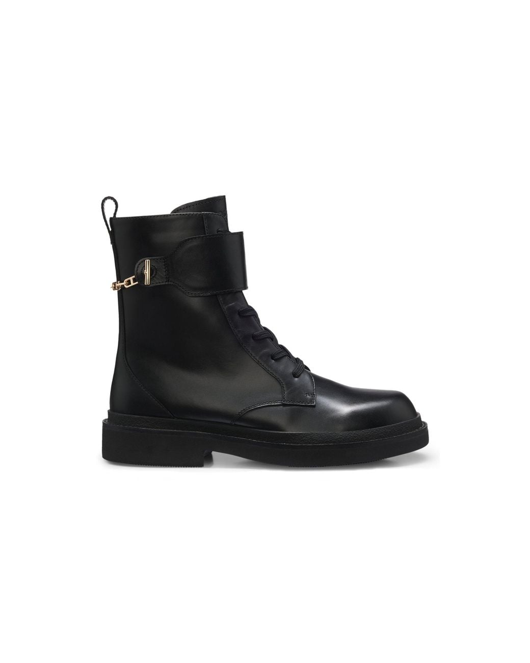 Boss Black Lace-Up Leather Boots With-Tone Hardware