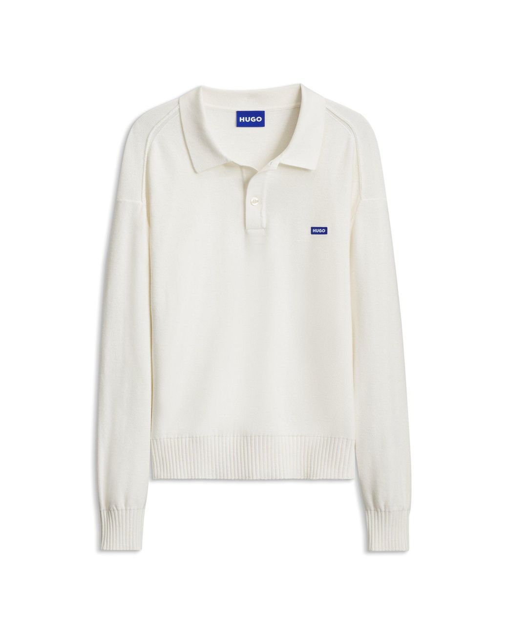 HUGO White Oversized-Fit Polo Sweater for men
