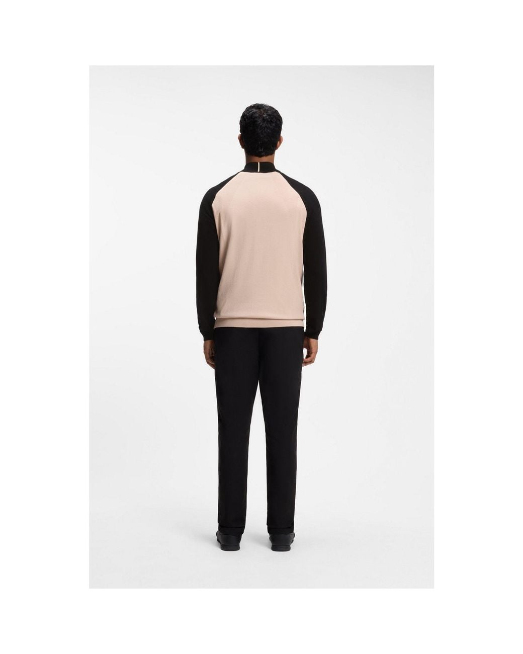 Boss Black Colour-Blocked Sweater With Zip Neck for men