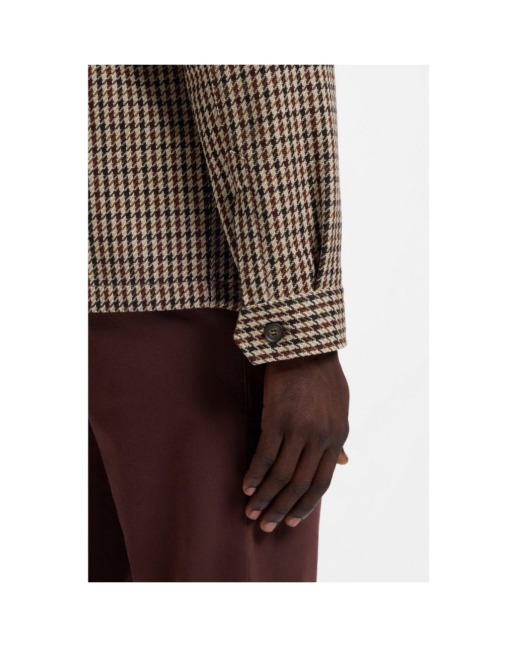 Boss Brown Relaxed-Fit Wool-Blend Jacket With Vichy Check for men