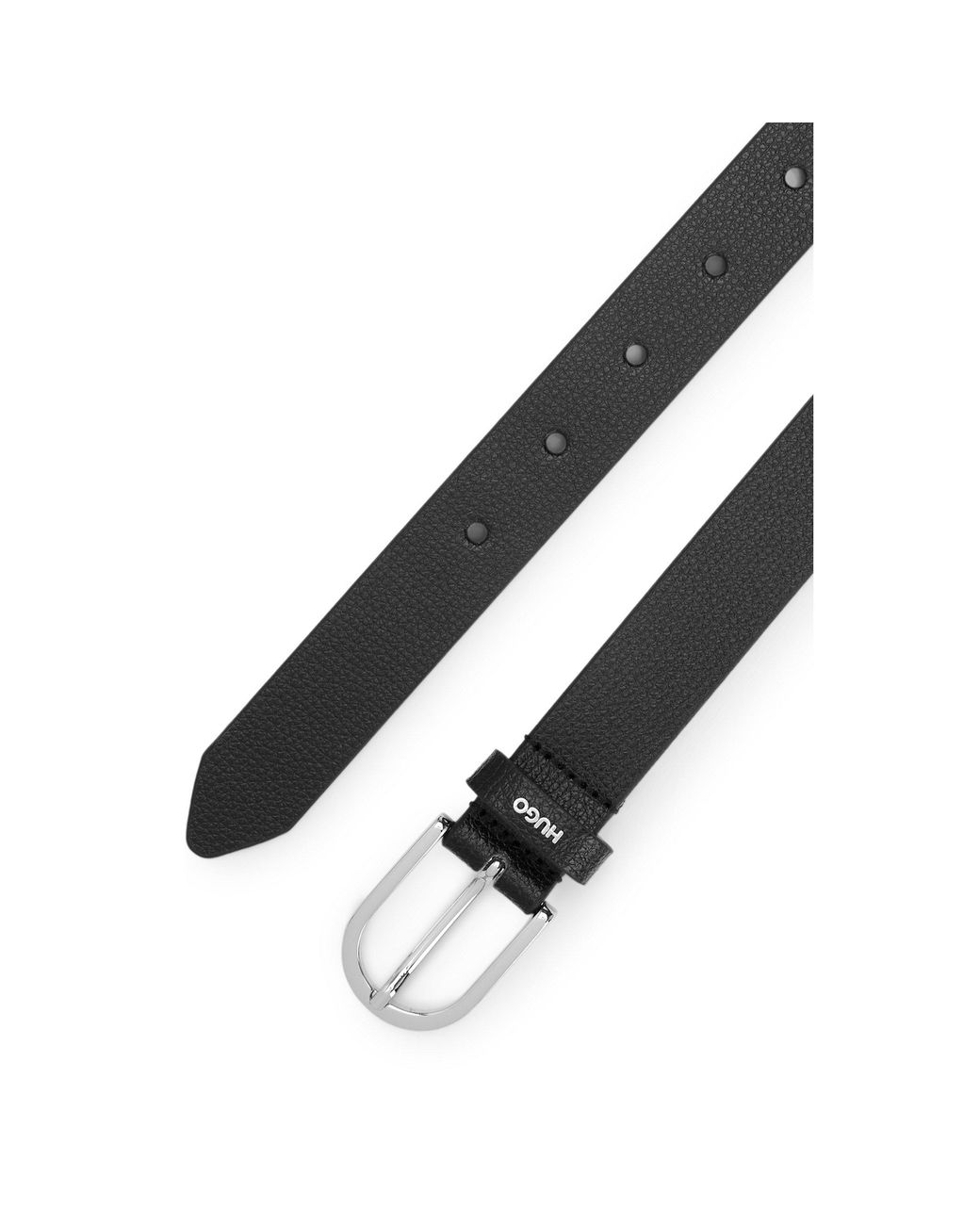 HUGO Black Grained Italian-Leather Belt With Logo Trim