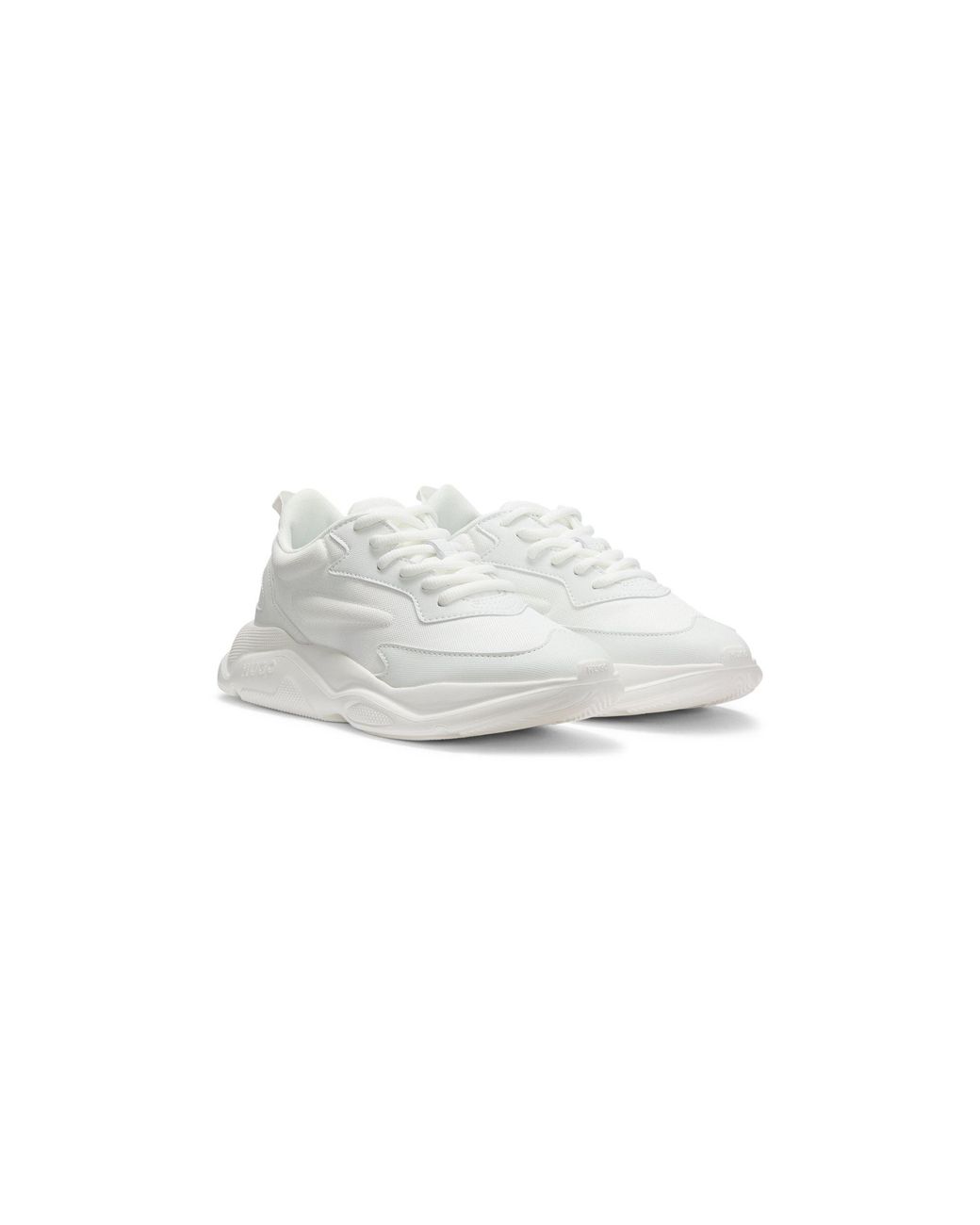 HUGO White Mixed-Material Lace-Up Trainers With Counter Logo