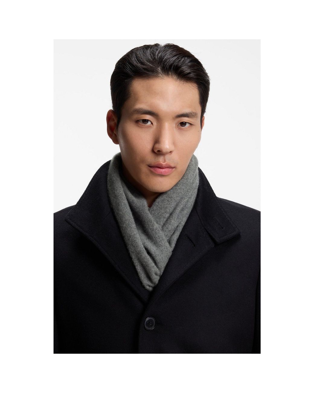 Boss Gray Cashmere Scarf With Metal Logo Plate for men