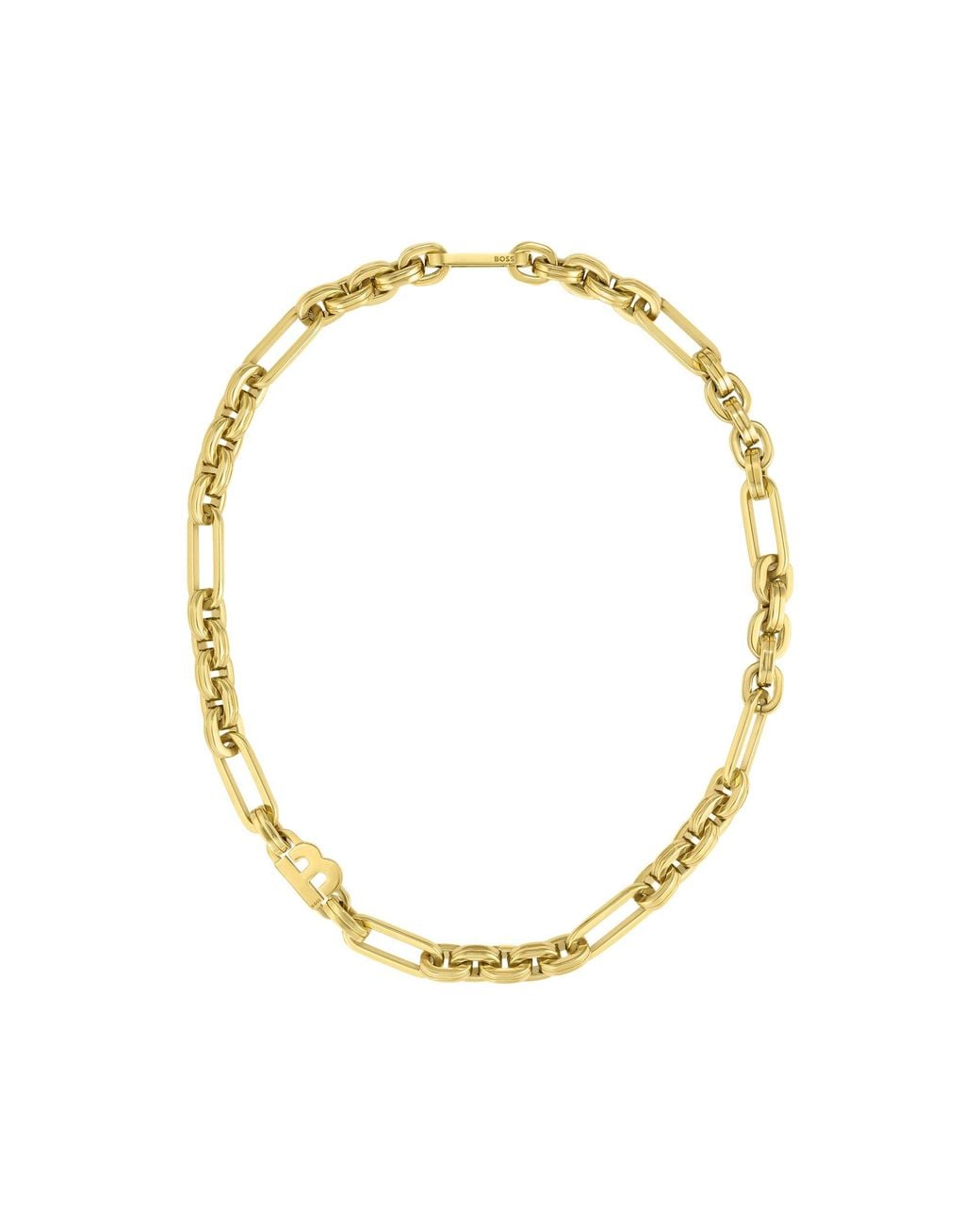 Boss Metallic Polished-Link Necklace With Monogram Element