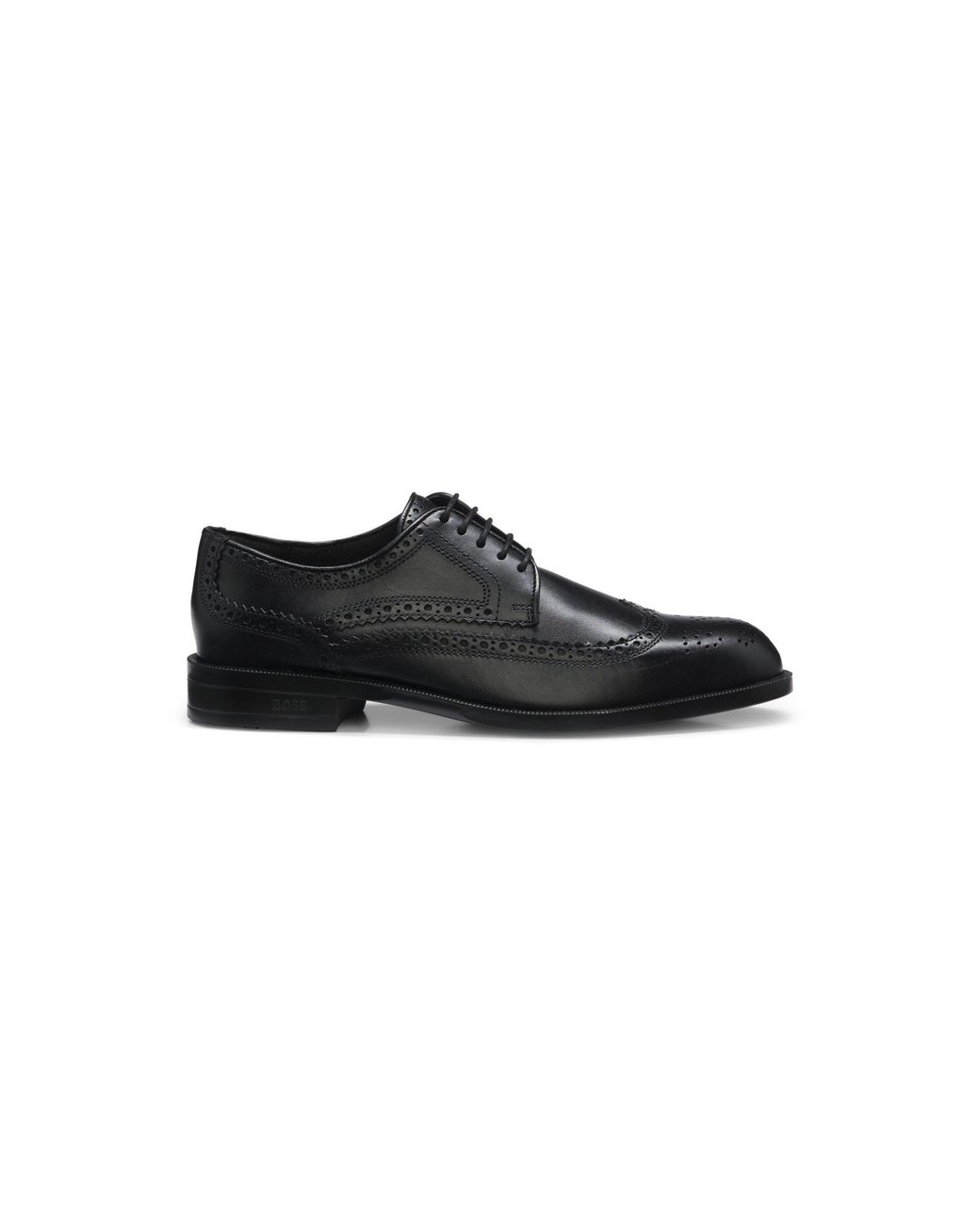 Boss Black Leather Derby Shoes With Brogue Stitching for men