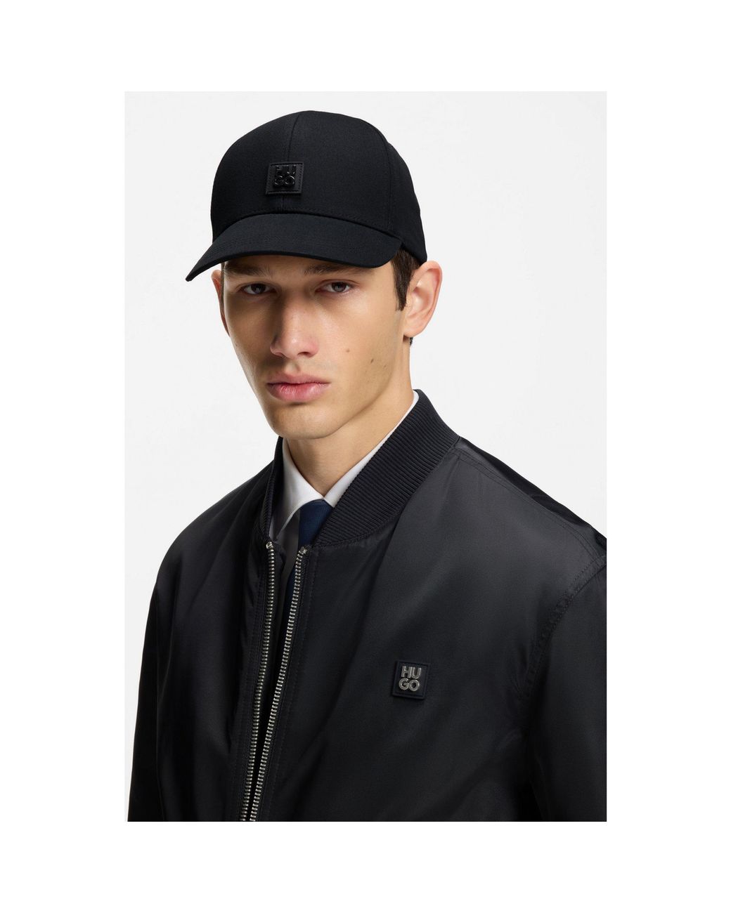 HUGO Black Cotton-Twill Cap With Stacked Logo for men