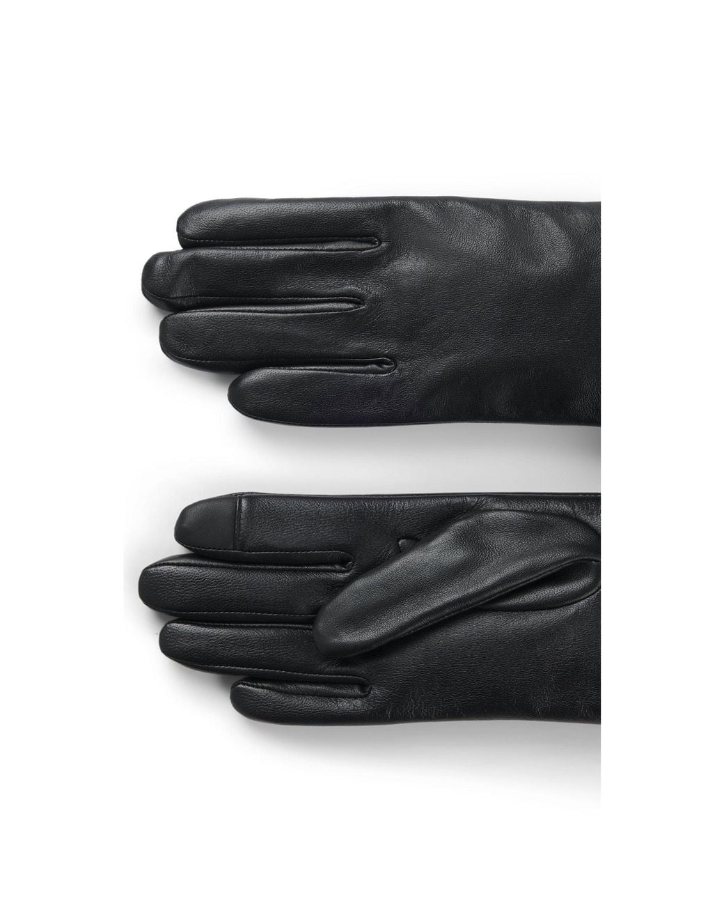 Boss Black Leather Gloves With Faux-Fur Turn-Up Cuffs
