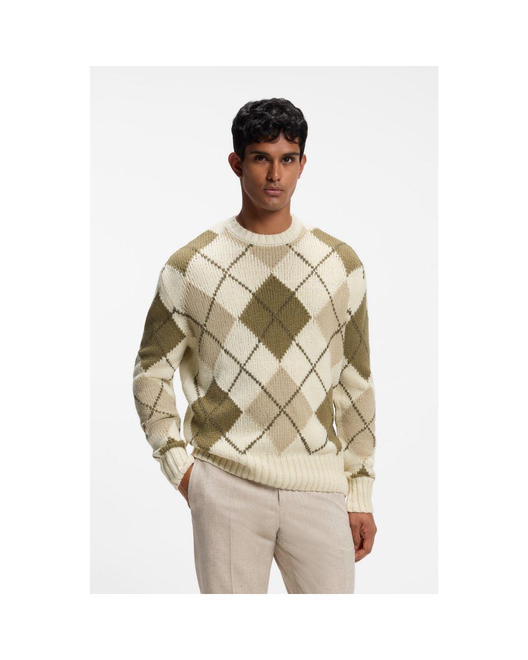 Boss Metallic Argyle-Patterned Sweater for men