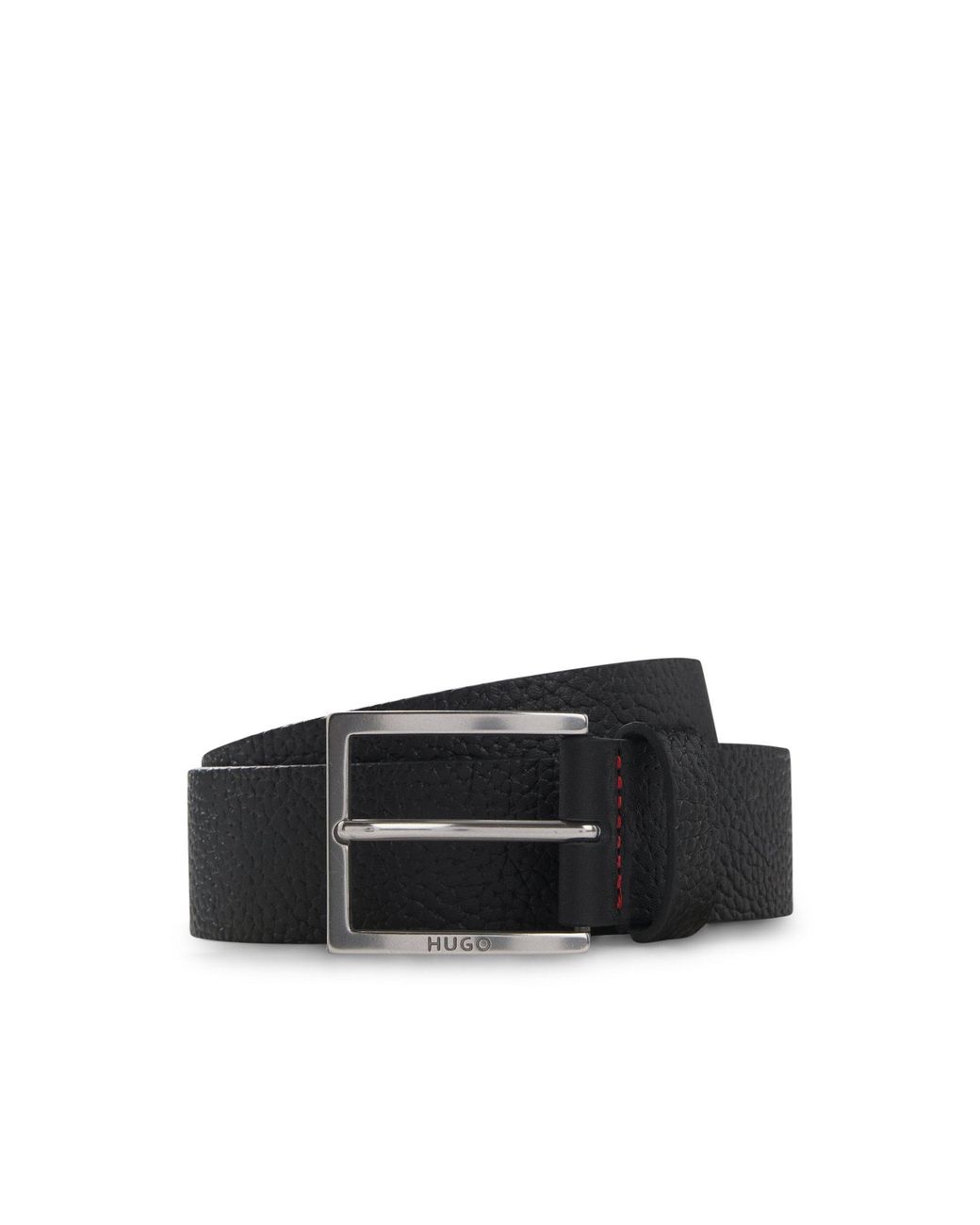 HUGO Black Grained Leather Belt for men