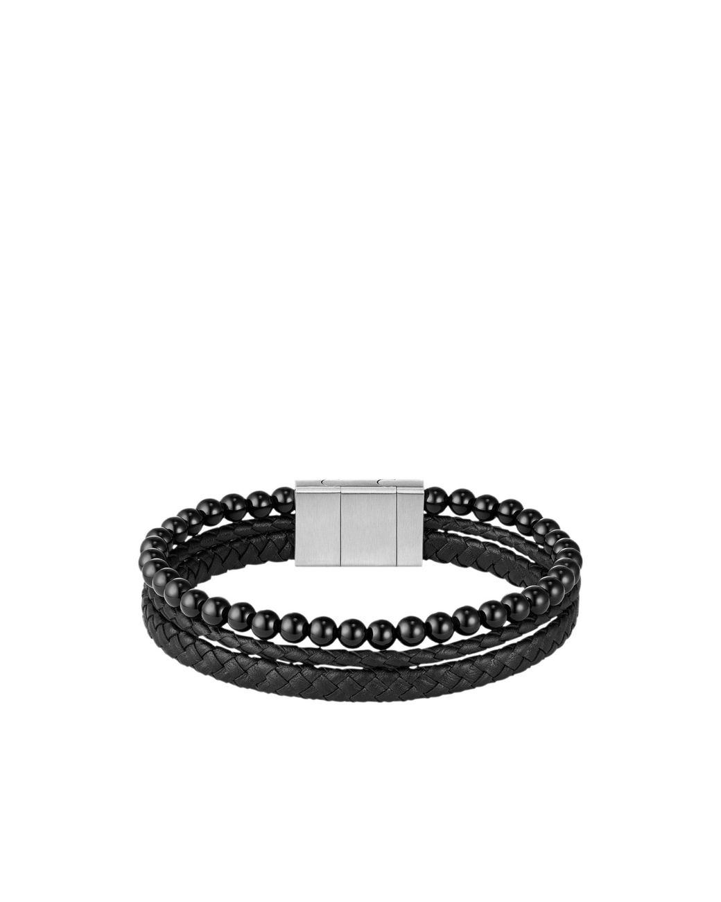 Boss Black Cuff With Tiger Beads And Braided Leather for men
