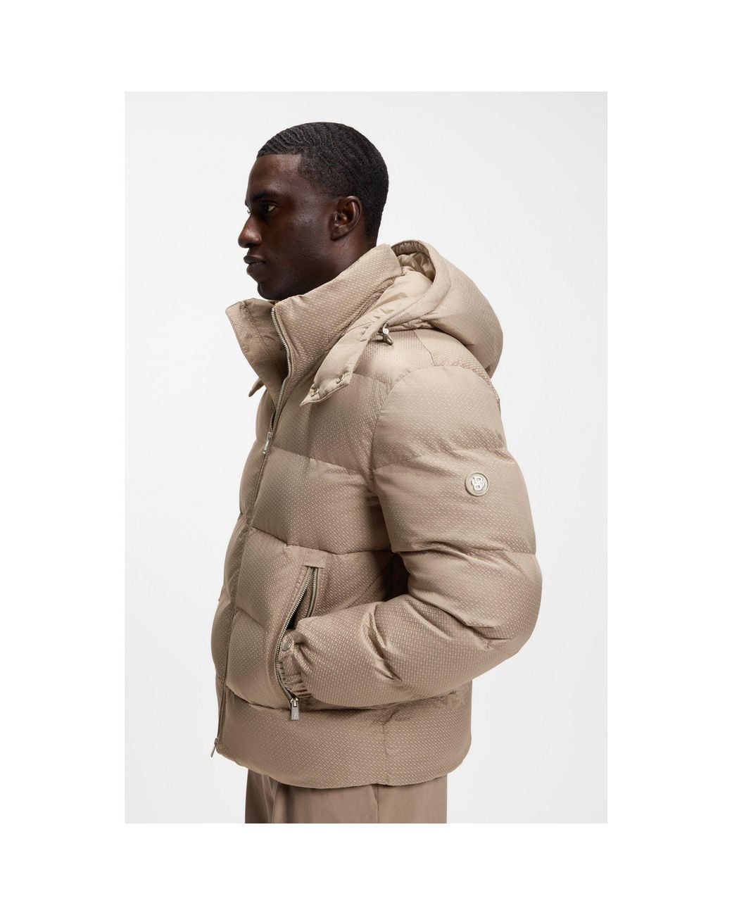 Boss Brown Water-Repellent Padded Jacket With Micro-Monogram Jacquard for men