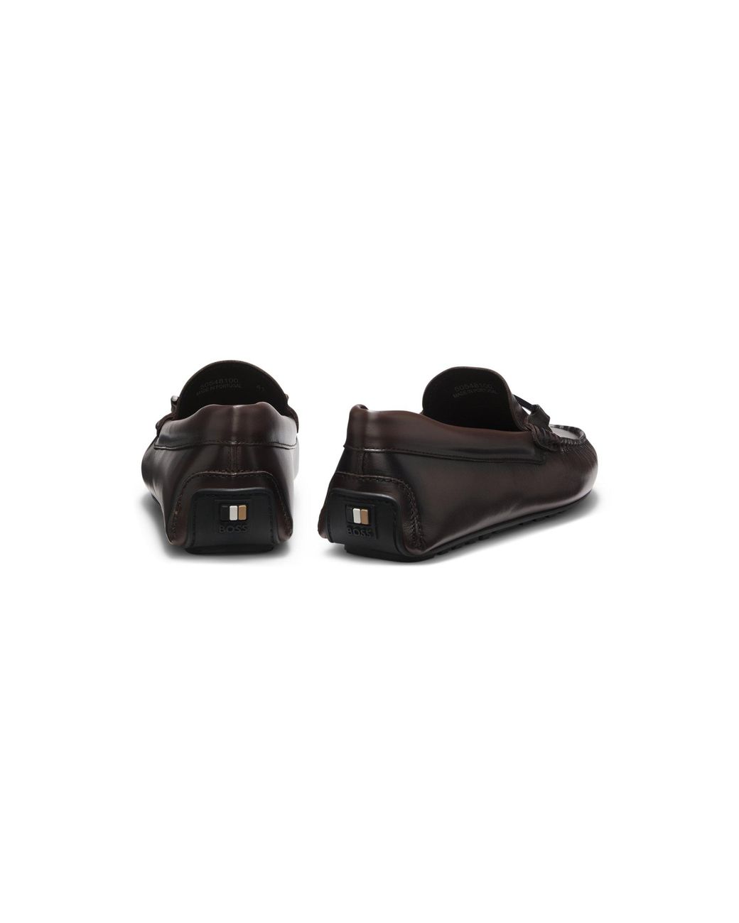 Boss Black Nappa-Leather Driver Shoes With Branded Hardware for men