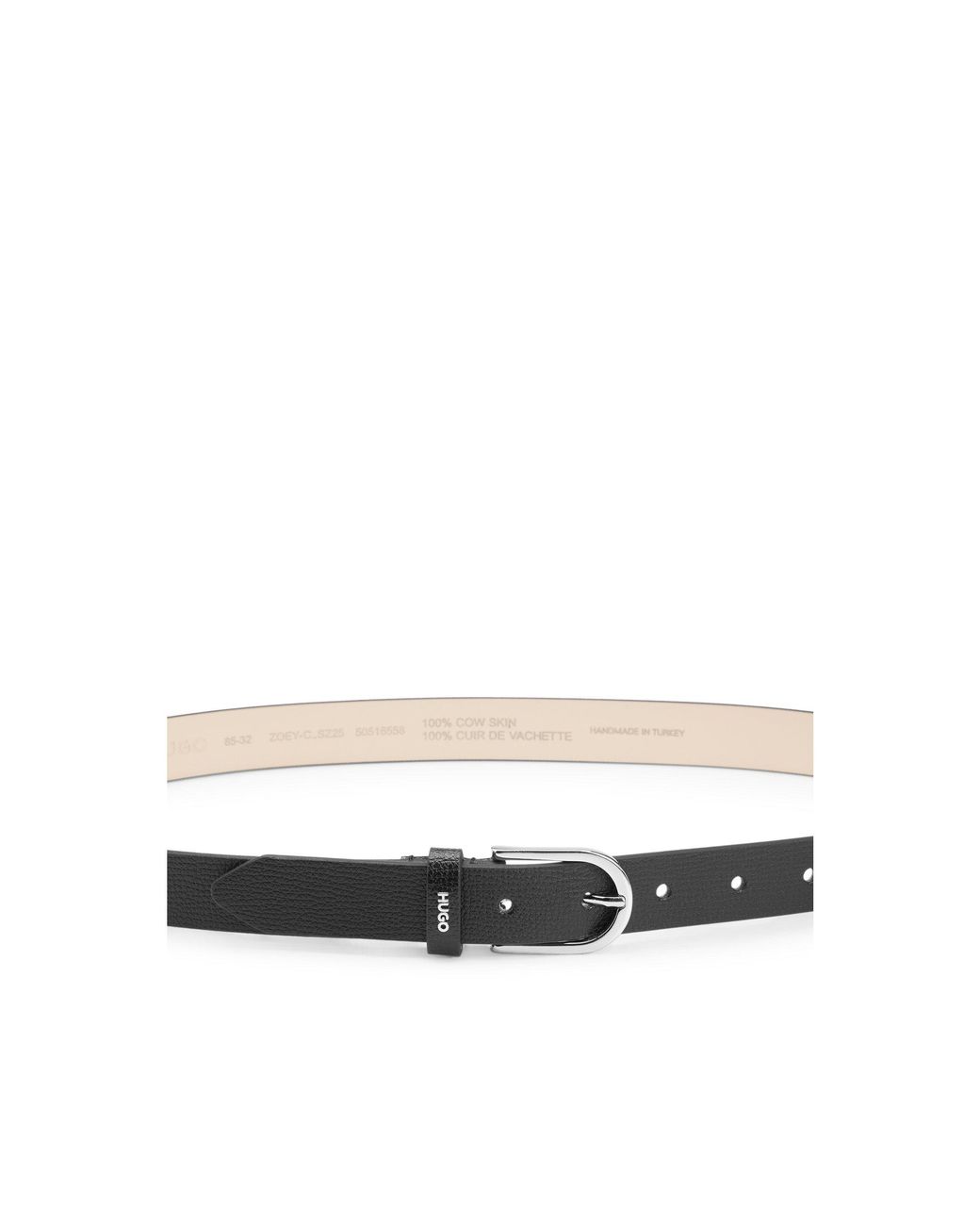 HUGO Black Grained Italian-Leather Belt With Logo Trim