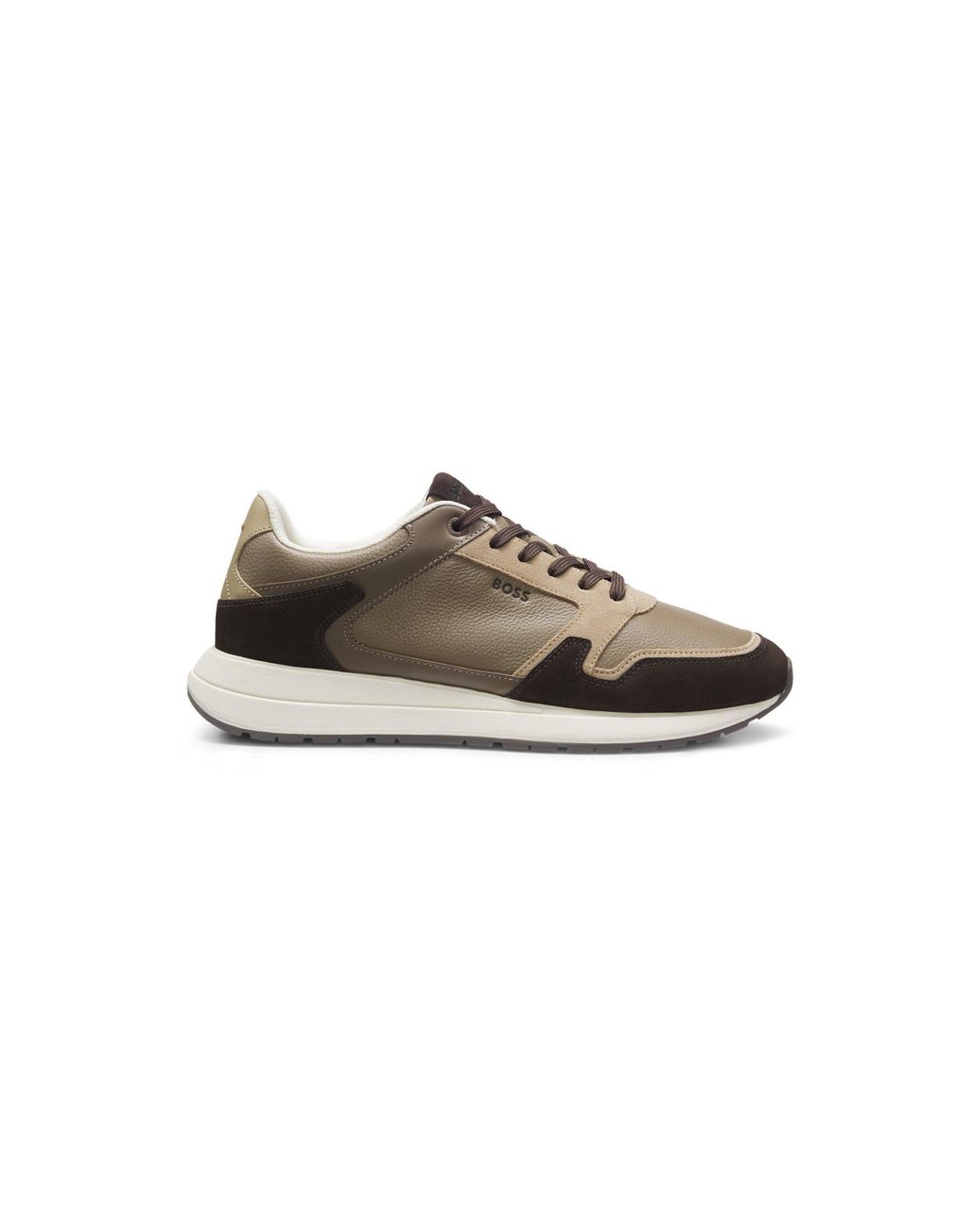 Boss Brown Leather Trainers With Suede Trims for men