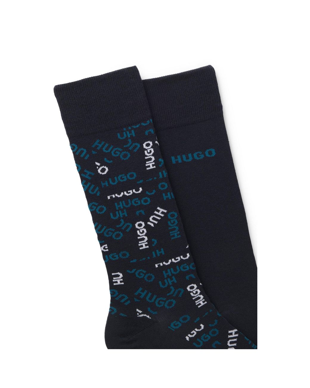 HUGO Blue Two-Pack Of Cotton-Blend Logo Socks for men