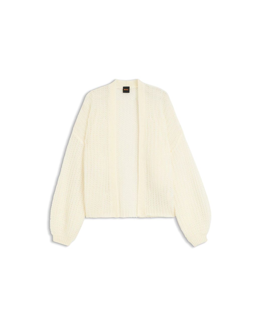 Boss White Relaxed-Fit Cardigan With Open-Knit Structure