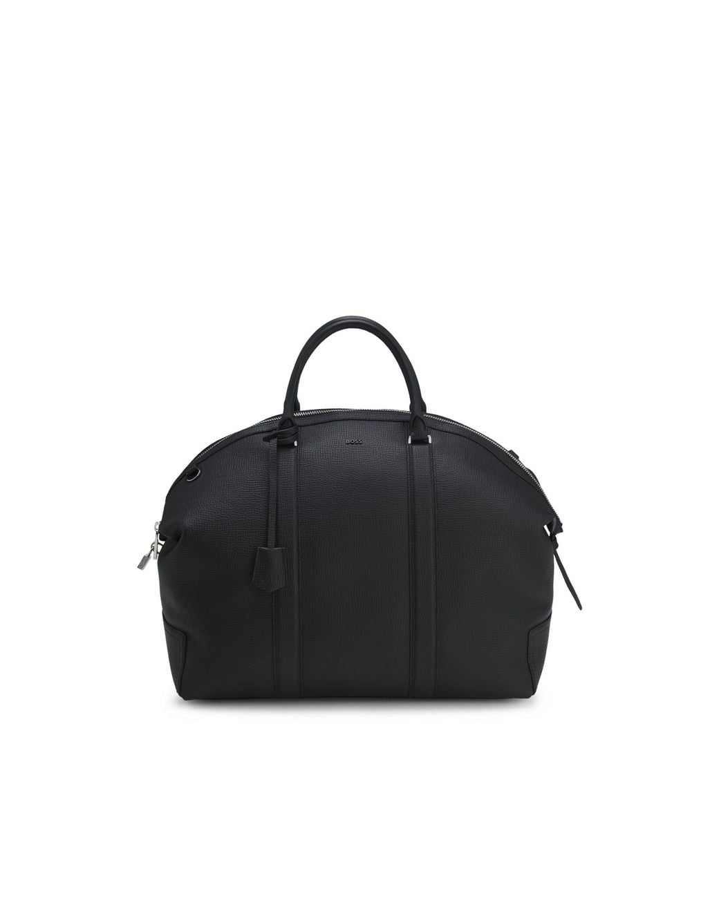 Boss Black Leather Holdall With Detachable Shoulder Strap for men