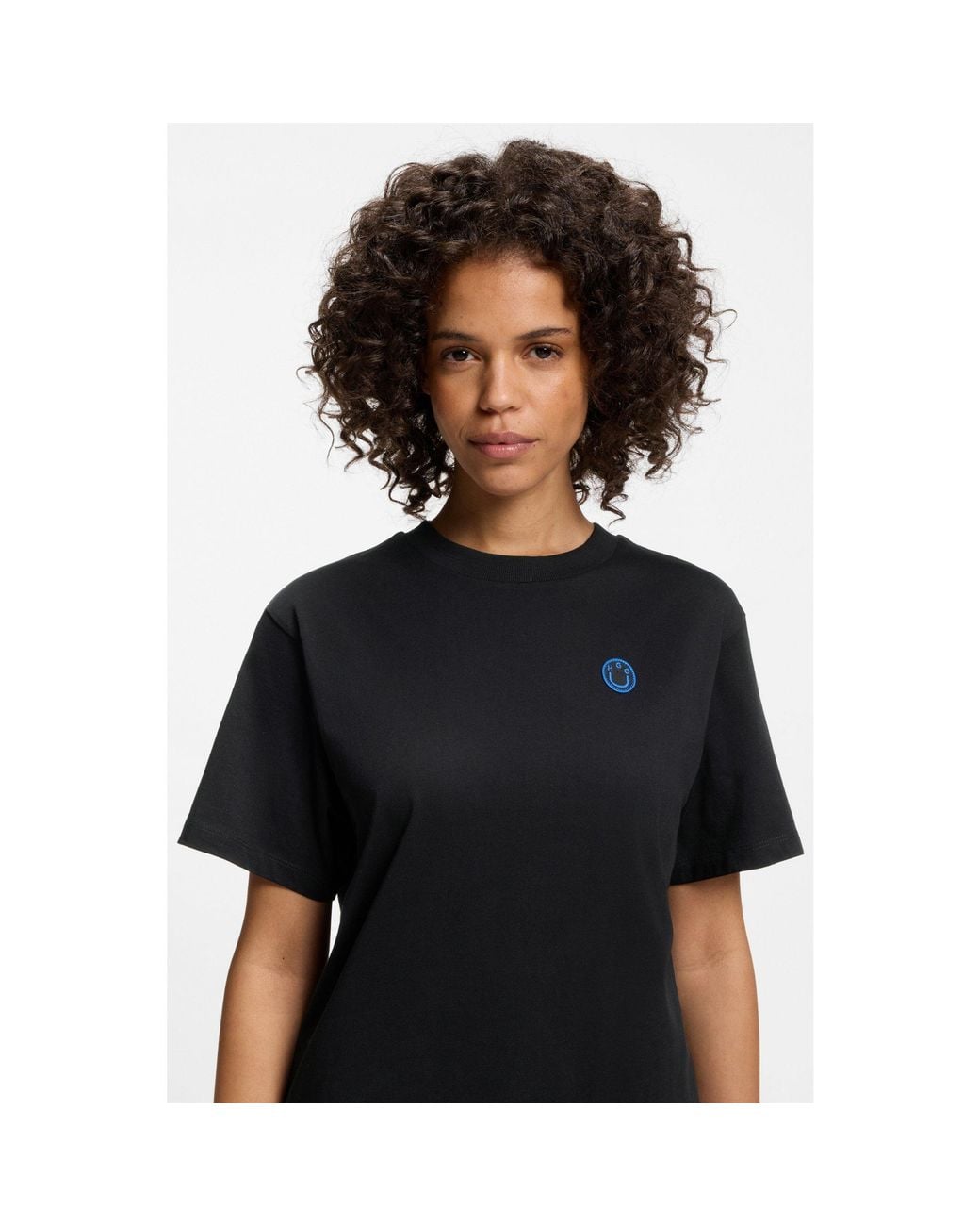 HUGO Black Cotton-Jersey T-Shirt With Happy Logo