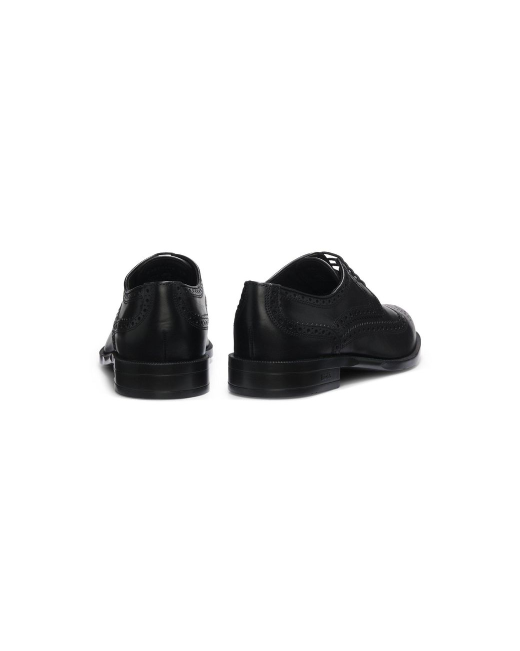 Boss Black Leather Derby Shoes With Brogue Stitching for men