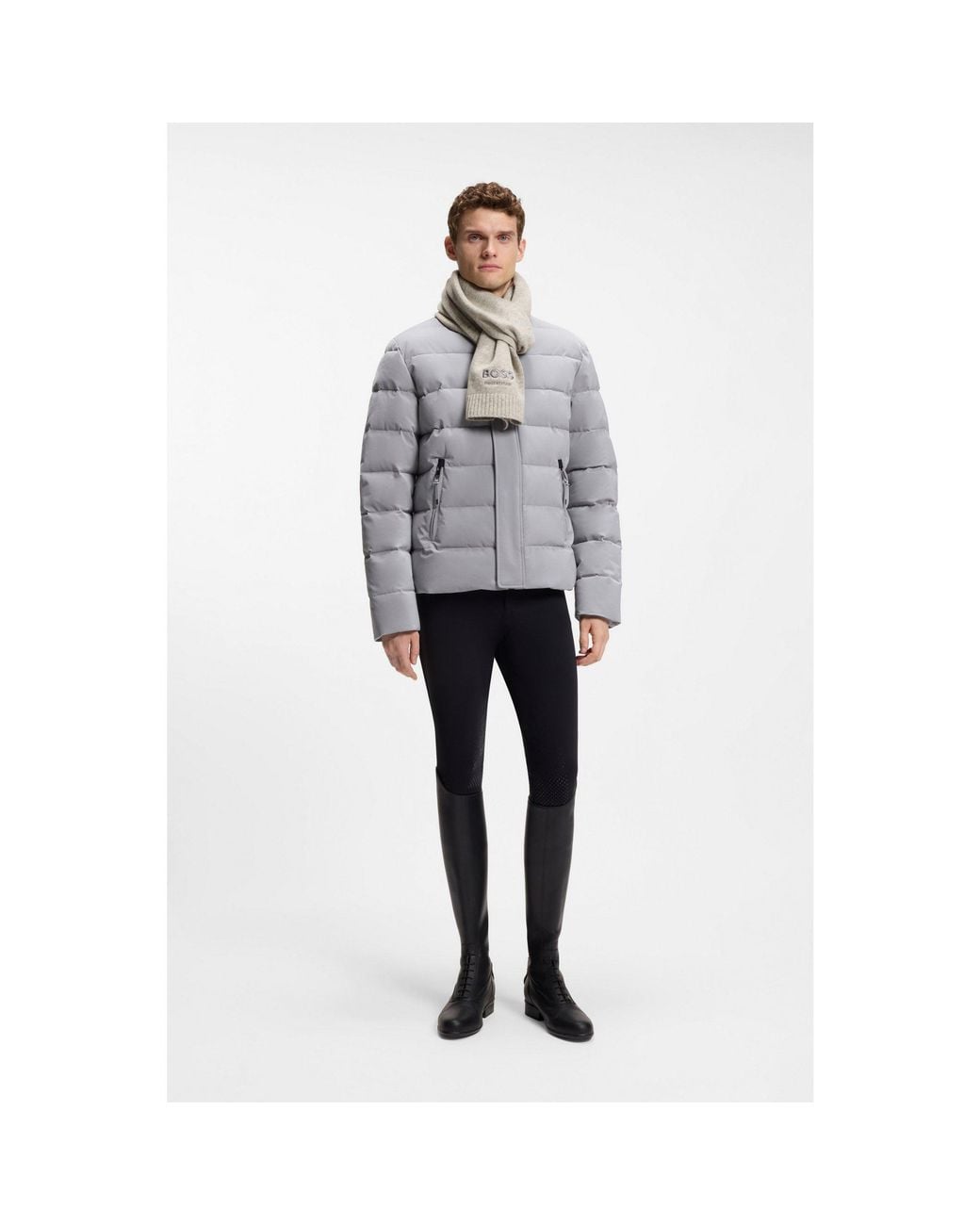 Boss Gray Equestrian Wool-Blend Scarf for men